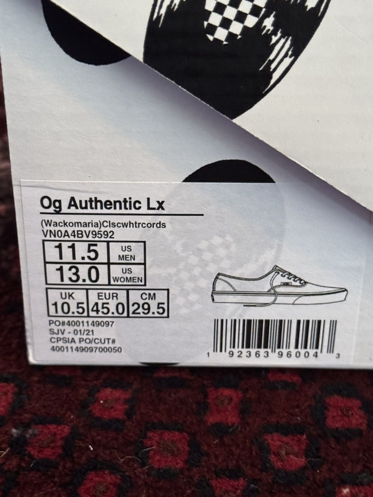 Vans × Wacko Maria OG Authentic Lx sneakers in Classic White Records. Size US 11.5 / EU 44-45 - 6 Thumbnail