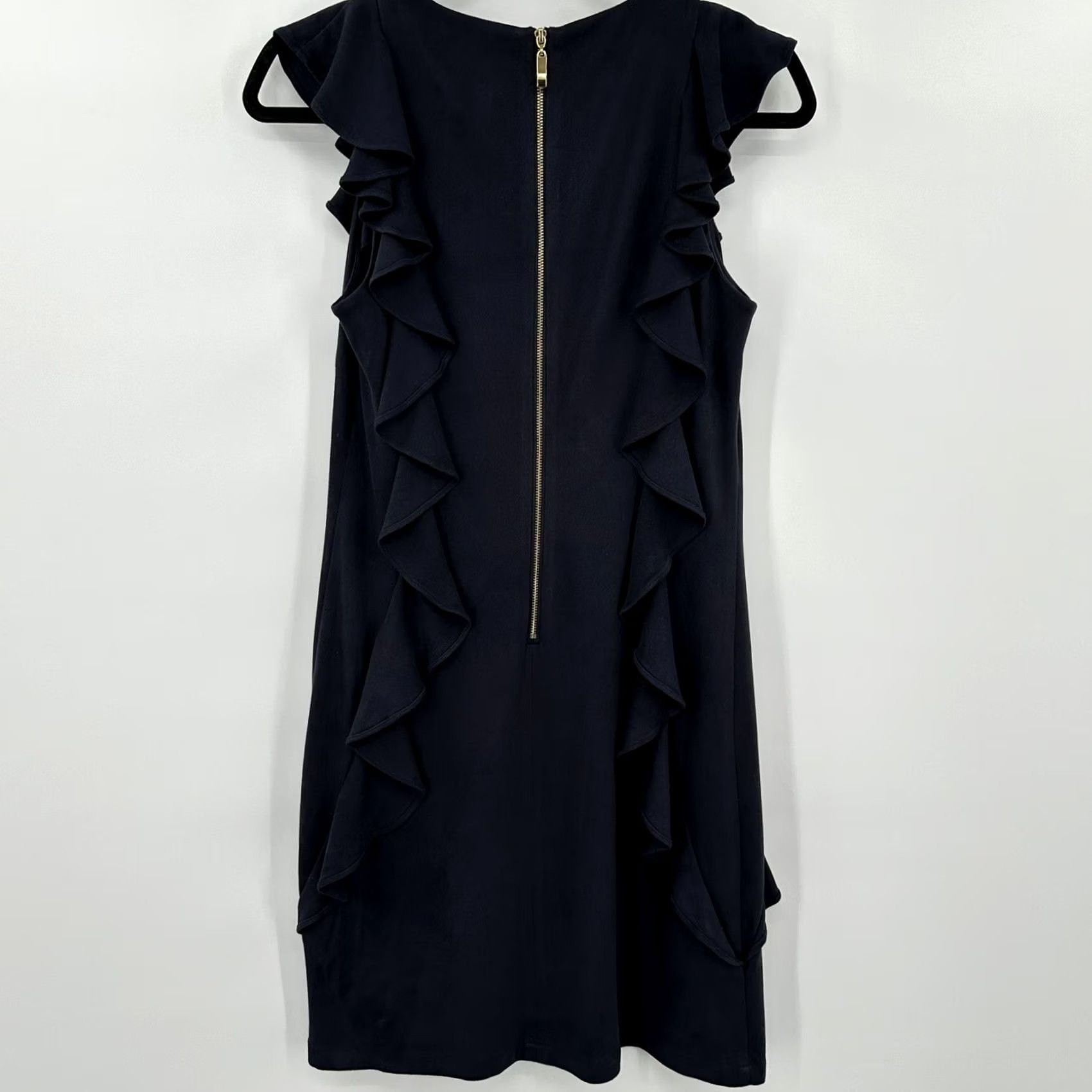 Vintage Julie Brown NYC Navy Blue Faux Suede Ruffle Shift Dress Petite P Sleeveless Mini Size XS / US 0-2 / IT 36-38 - 5 Thumbnail