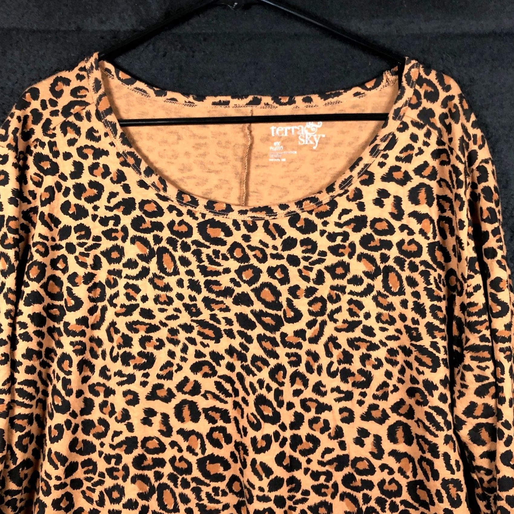Vintage Terra & Sky Blouse Brown Black Leopard Print 3/4 Sleeve Tunic 0X Women’s Plus Size Casual Size XL / US 12-14 / IT 48-50 - 2 Thumbnail