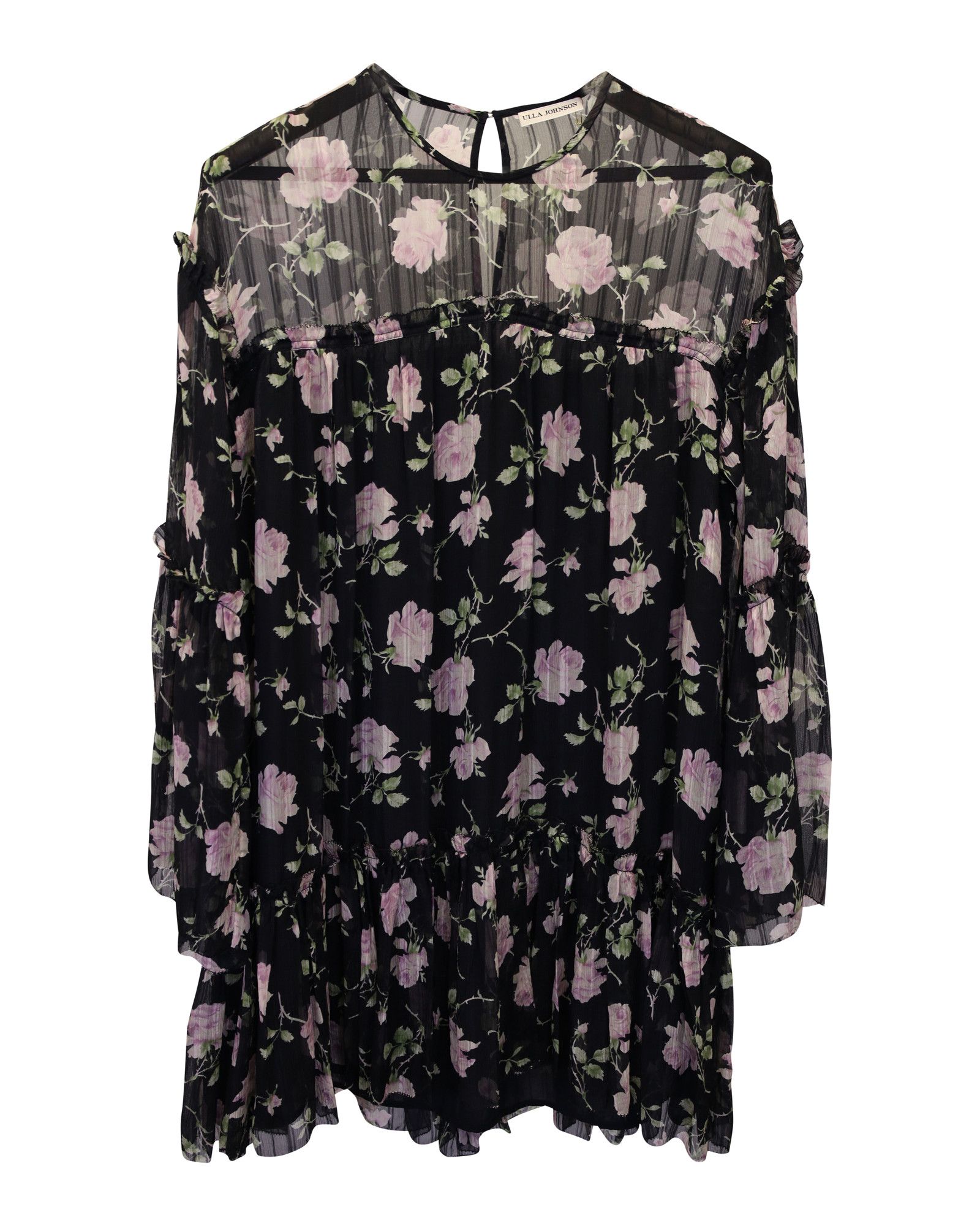 Ulla Johnson Ulla Johnson Dahlia Floral Mini Dress in Black Silk Size S / US 4 / IT 40 - 1 Thumbnail