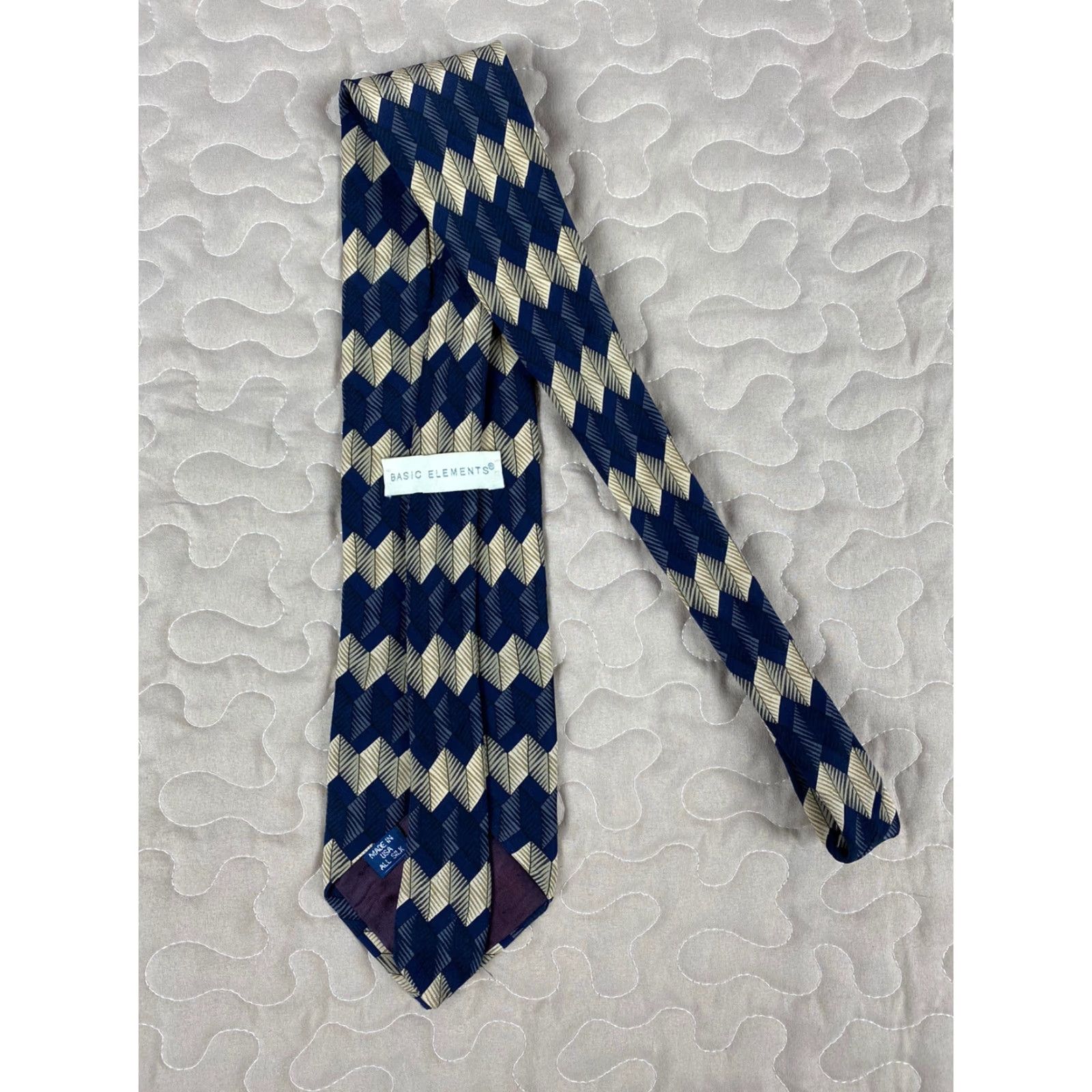 Vintage VINTAGE Basic Elements Tie Geometric Silk Made In USA Blue Tan 57x3.75 Mens Size ONE SIZE - 3 Thumbnail