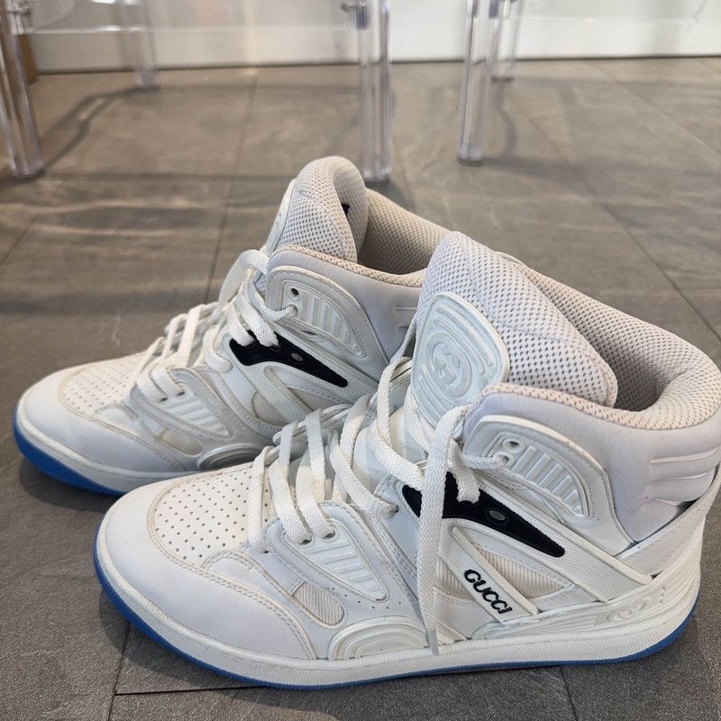 Gucci Gucci High-Top Basketball Sneakers in White and Blue 0079 Size US 7.5 / EU 40-41 - 1 Thumbnail
