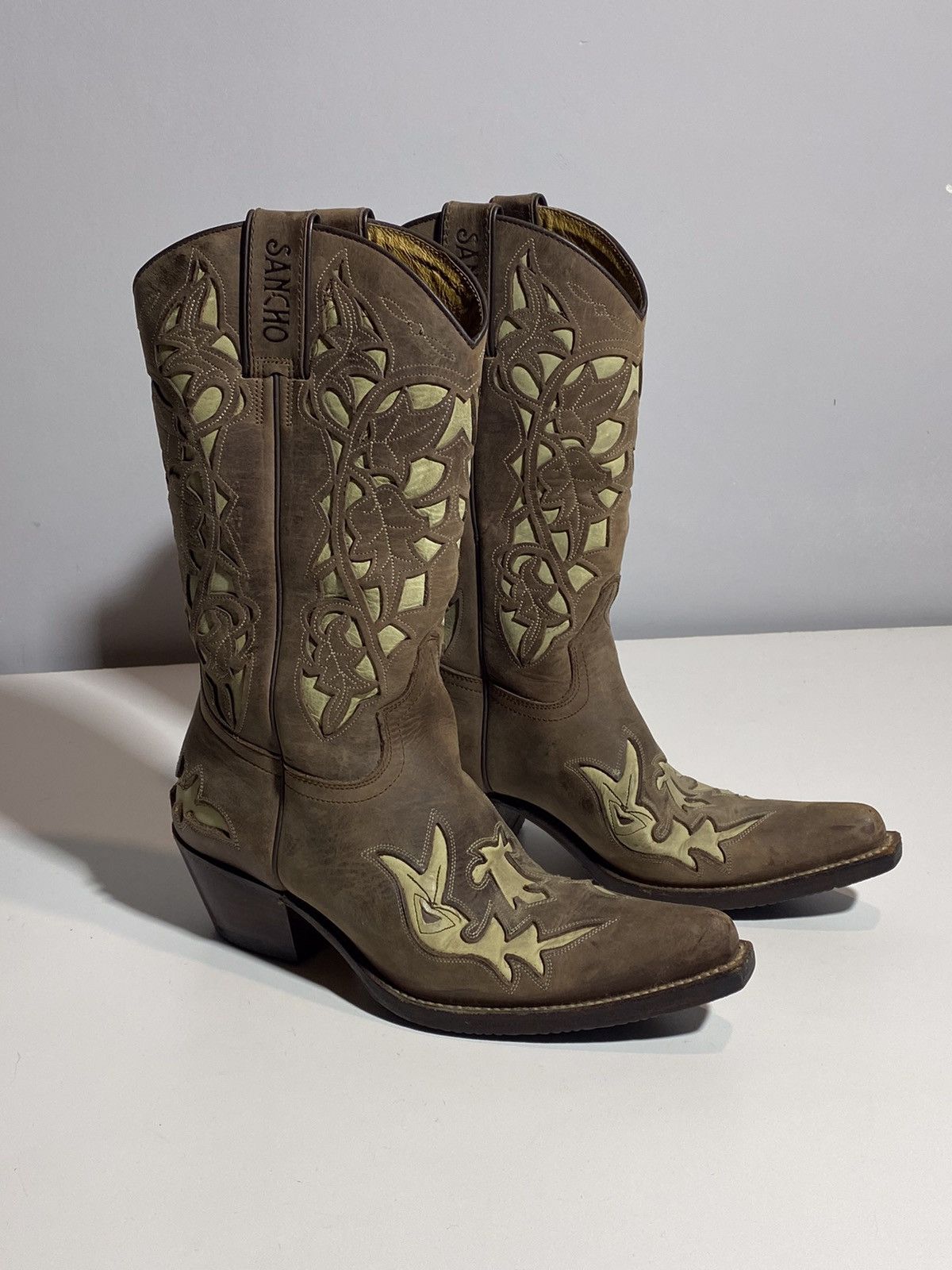 Vintage 00s Leather Cowboy Boots y2k Sancho Western Rodeo