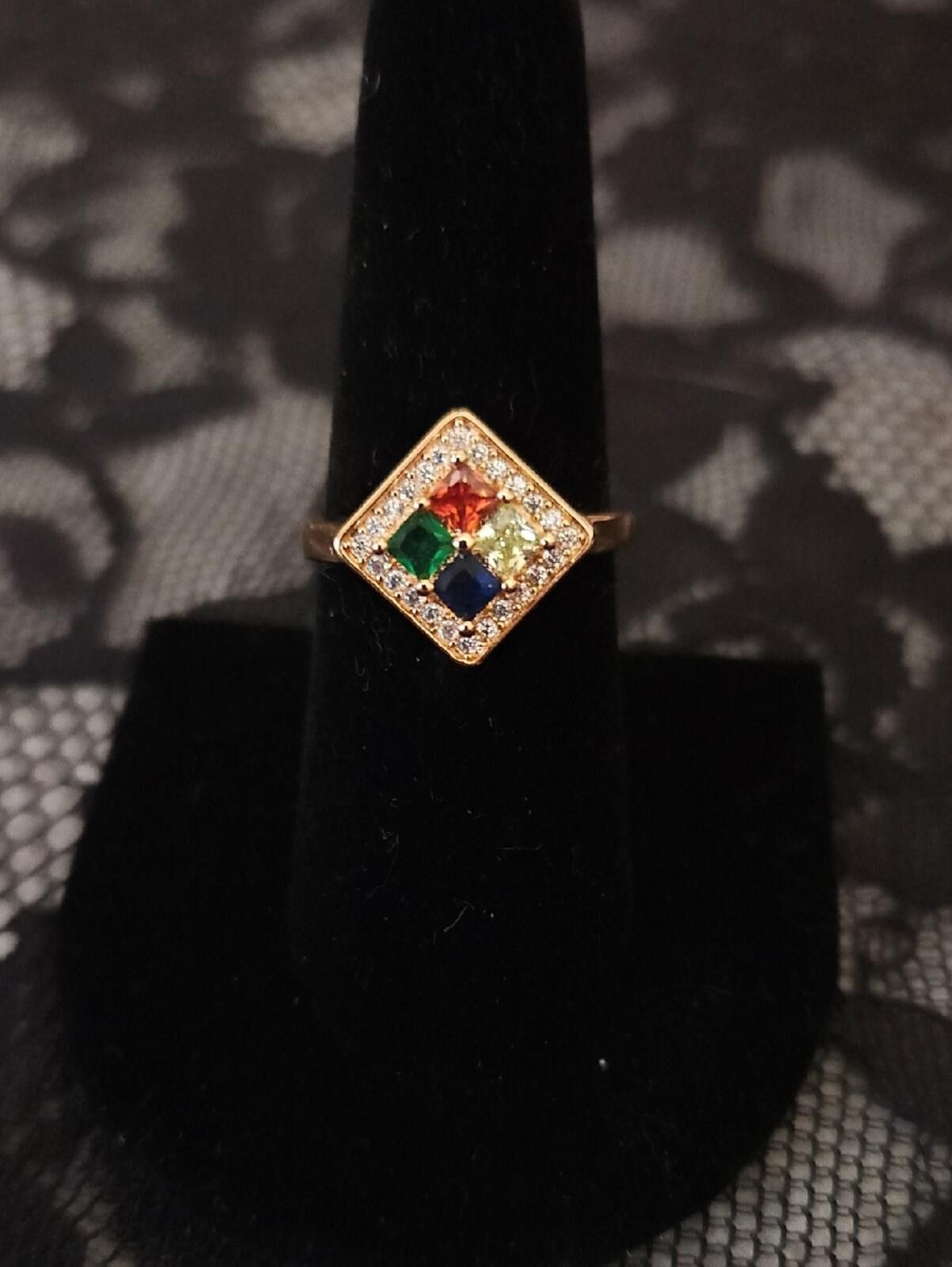 Other Gold-Tone Multi-Gem Square Cluster Ring Size ONE SIZE - 1 Thumbnail
