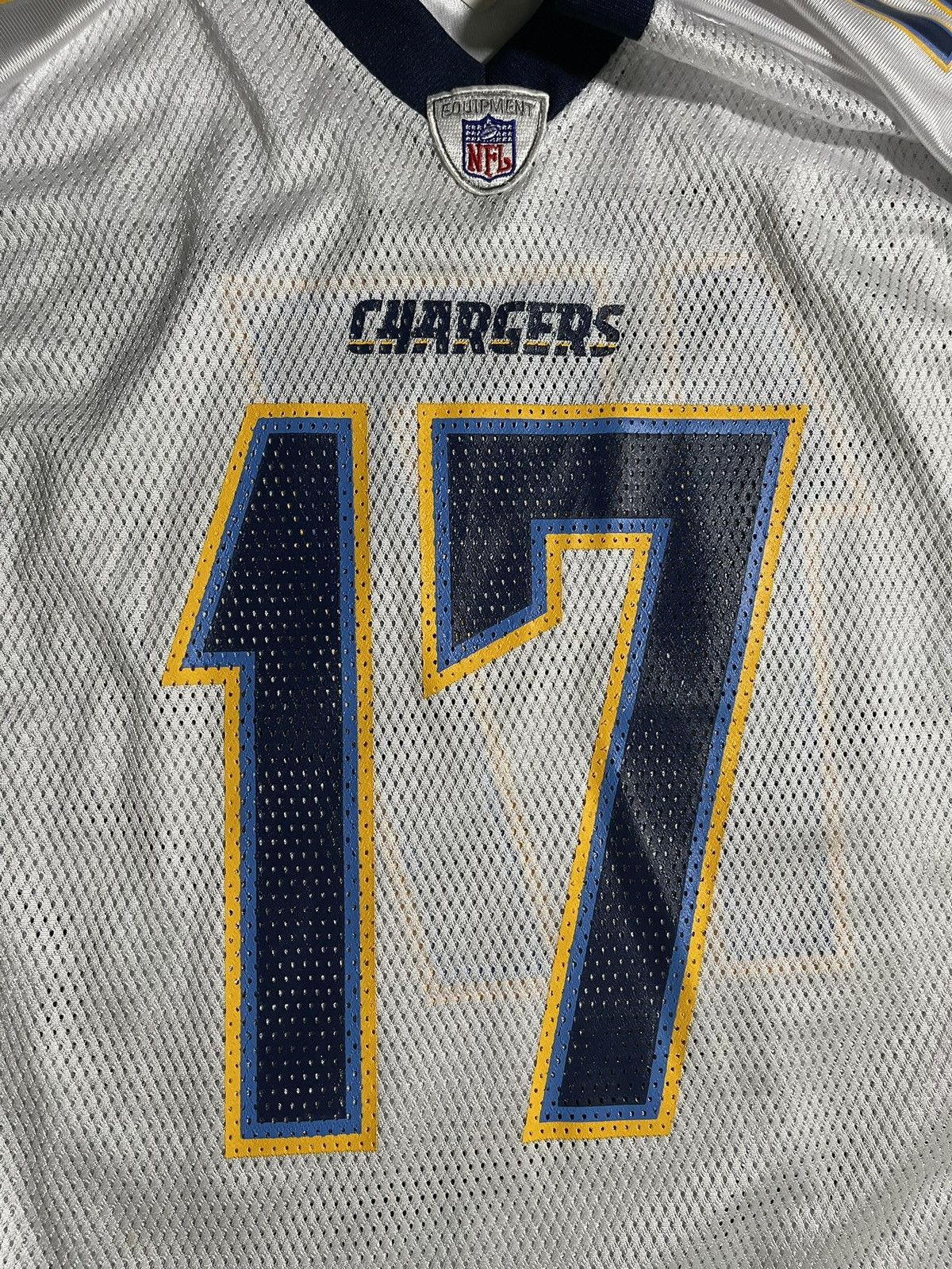 image of Nfl x Reebok Charger Rivers 17 Jersey in White Yellow Blue, Men's (Size Medium)