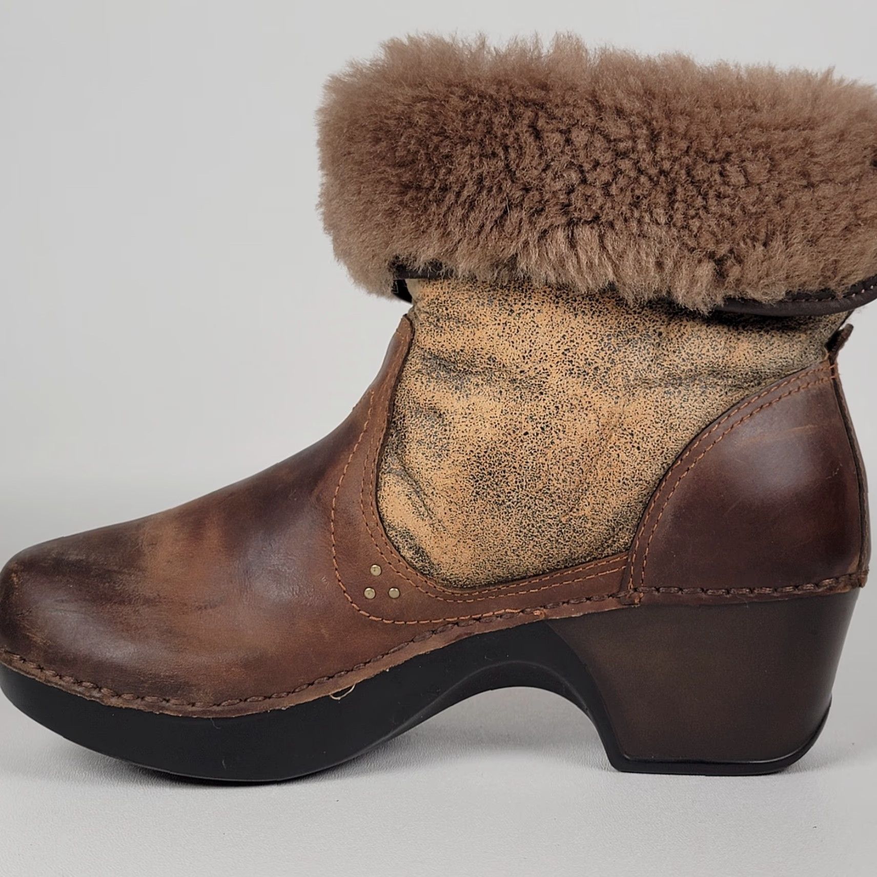 Dansko Dansko Stormy Brown Leather & Suede Shearling-Lined Roll Down Ankle Boots SZ 38 Size US 7 / IT 37 - 4 Thumbnail