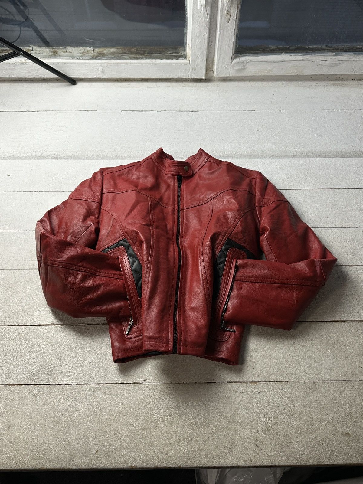 Other 🚨Y2K RICK OWENS TYPE DIRTY SLIM FIT ZIP LEATHER JACKET Size M / US 6-8 / IT 42-44 - 1 Thumbnail