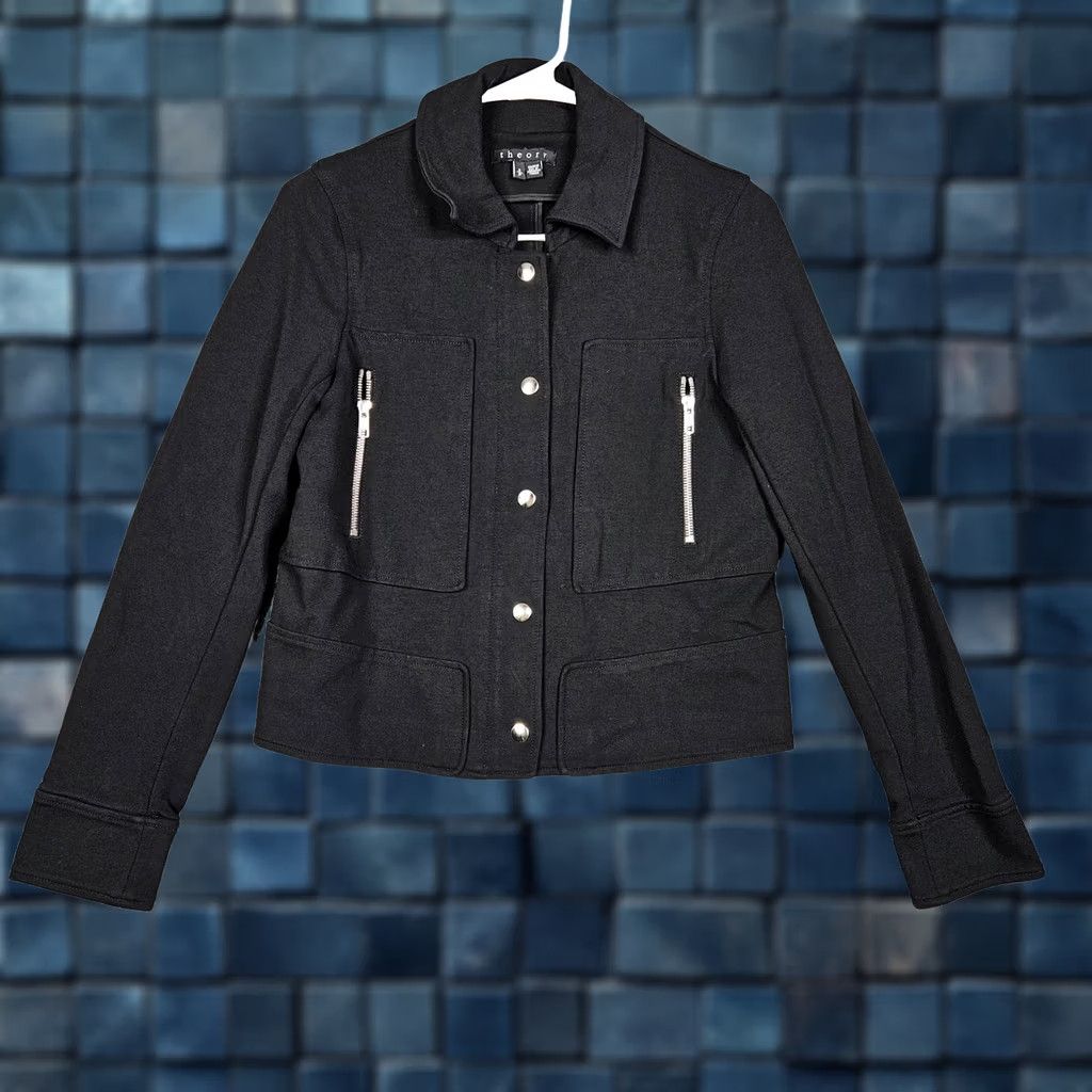 Theory Theory Zandita Snap Front Blazer Black Size S/P Women's Pockets Zipper Ponte Size S / US 4 / IT 40 - 1 Thumbnail