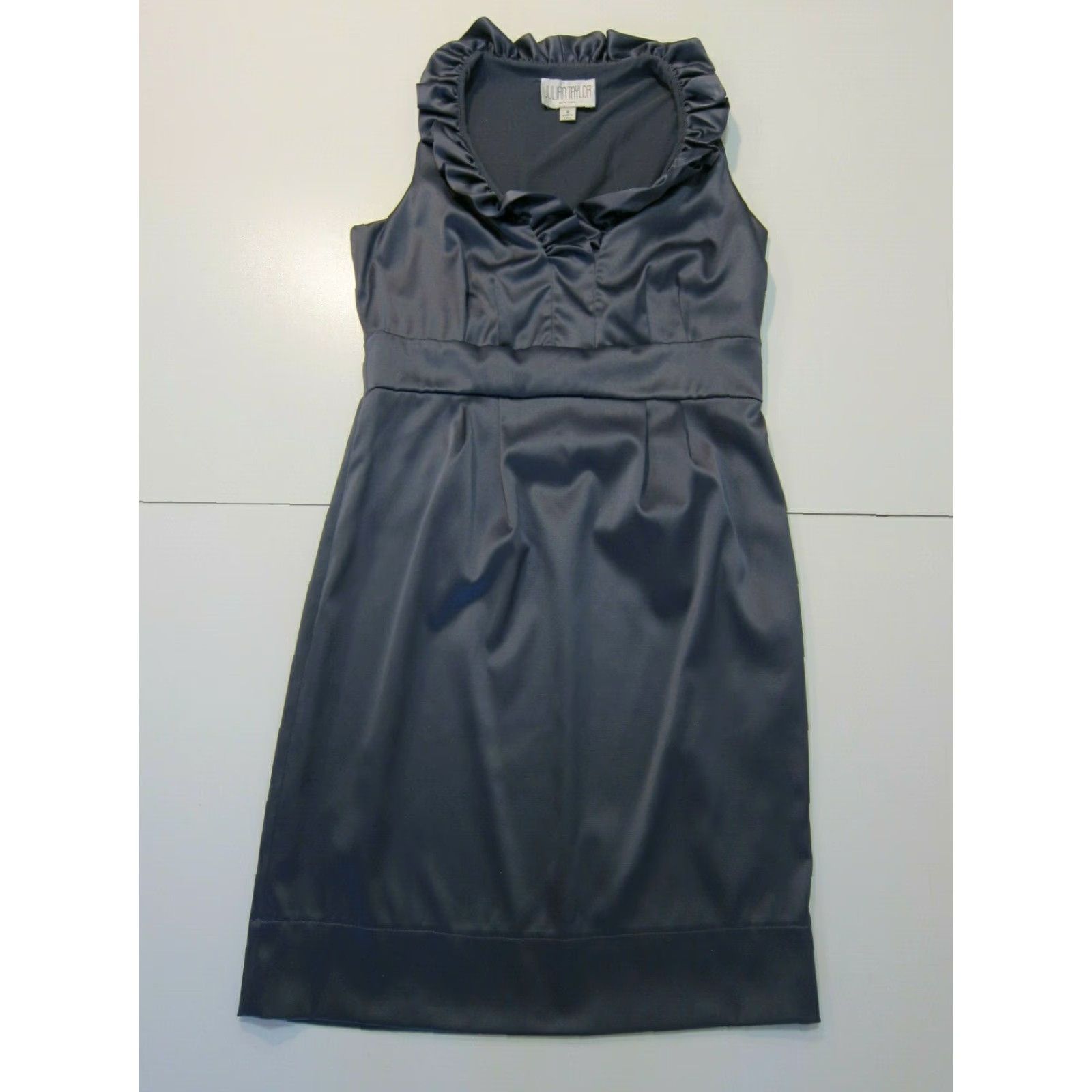 Vintage Julian Taylor NY Grey Satin Stretch Sleeveless Ruffle Pleated Dress Women Size 8 Size M / US 6-8 / IT 42-44 - 5 Thumbnail