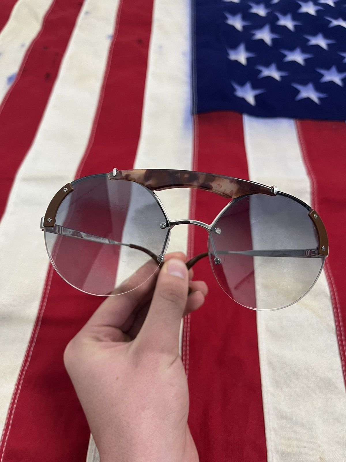 Prada Prada SPR 52U Semi-Rimless Aviator Sunglasses Size ONE SIZE - 1 Thumbnail