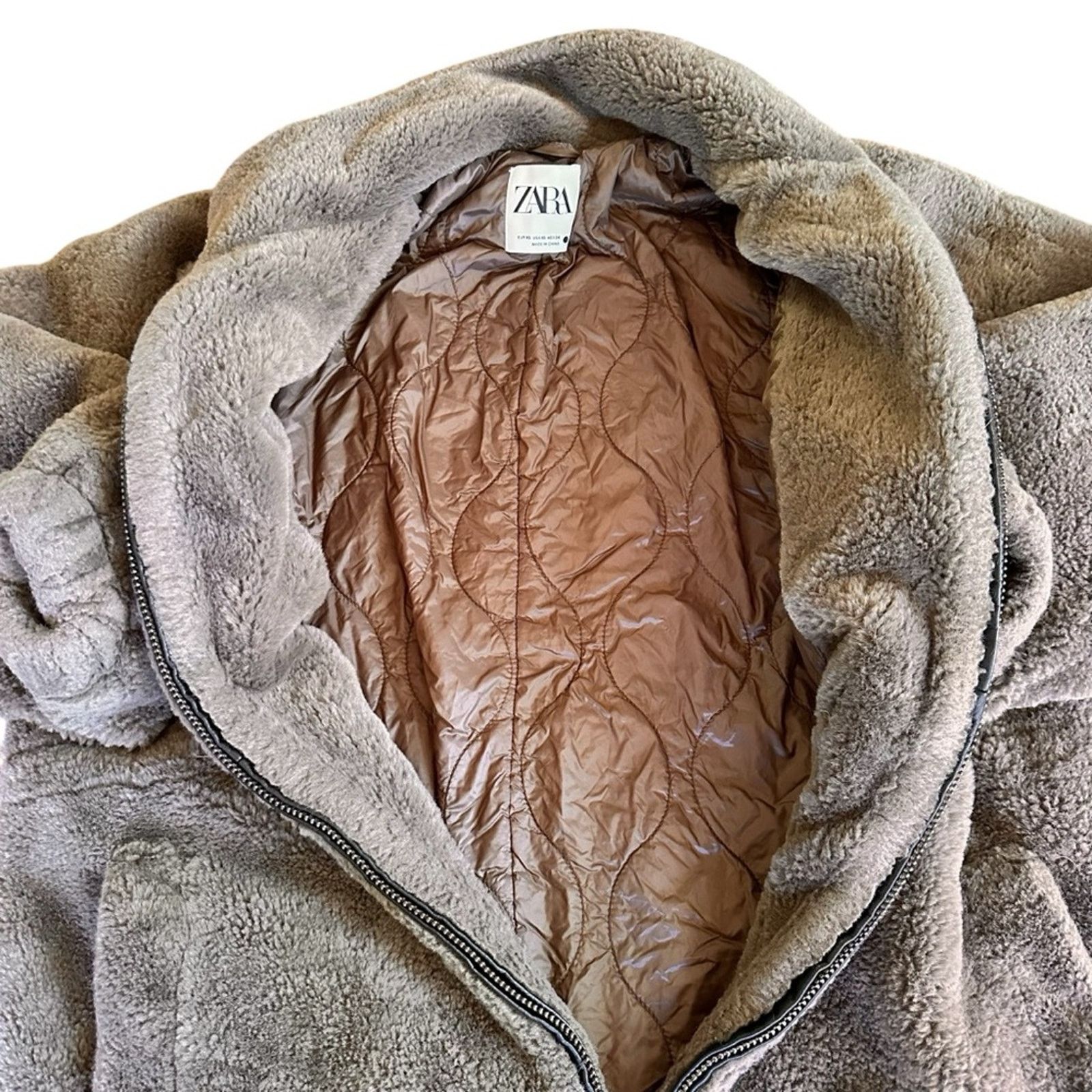 Zara Zara Full Zip Teddy Jacket – Brown/Gray – Size XS-GUC Size XS / US 0-2 / IT 36-38 - 4 Thumbnail