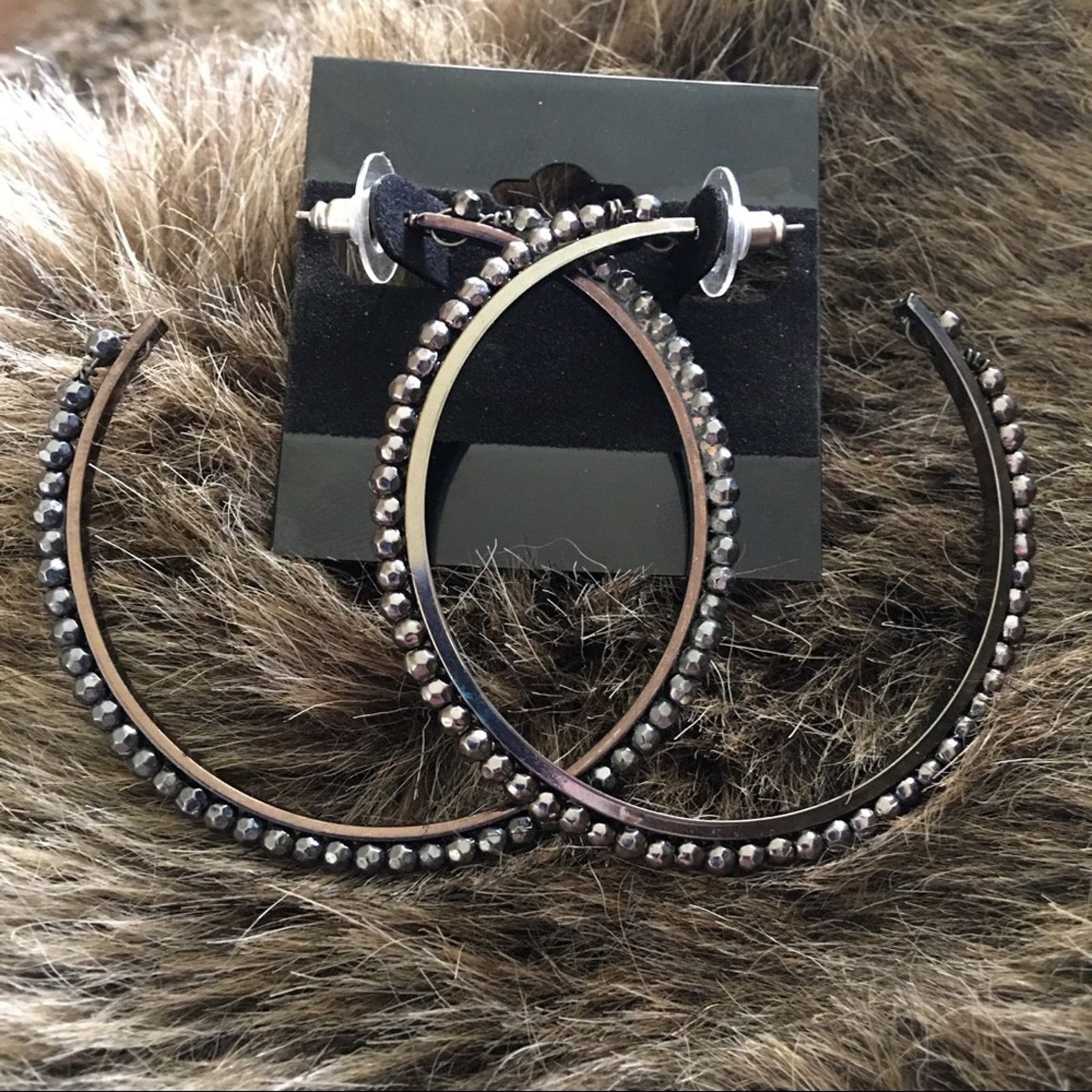 Jewelry Chrome tone sparkle beaded hoop earrings Size ONE SIZE - 4 Thumbnail