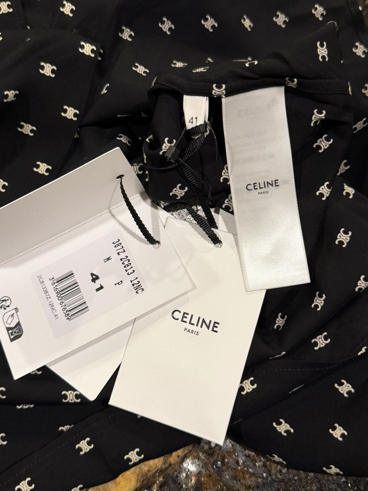 Celine Celine x Hedi Loose Viscoe Triomphe Logo Print Button Shirt Size US L / EU 52-54 / 3 - 13 Thumbnail