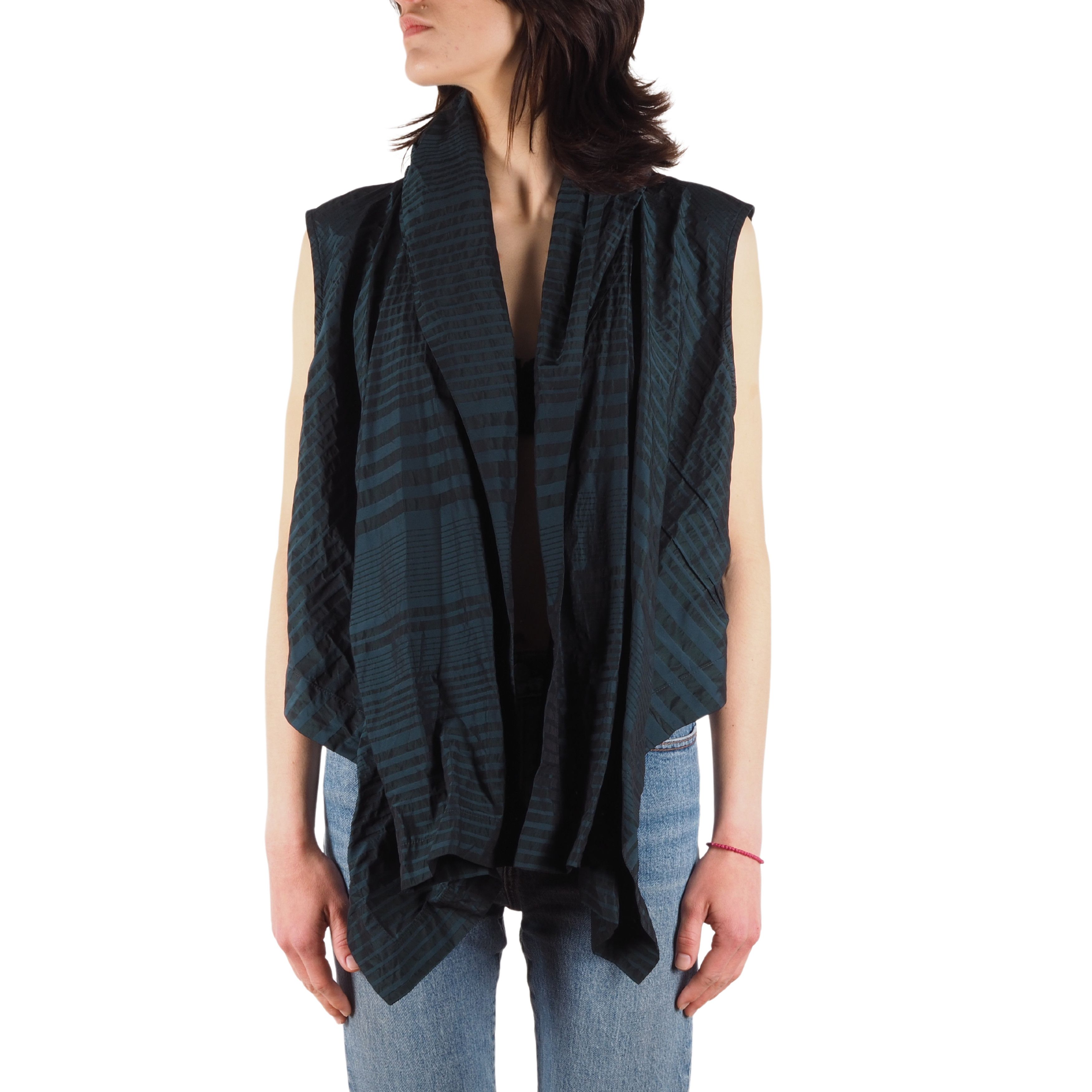 Designer × Rundholz × Sarah Pacini Oska Lightweight Sleeveless Green Open Cape Vest Jacket Top Size M / US 6-8 / IT 42-44 - 1 Thumbnail