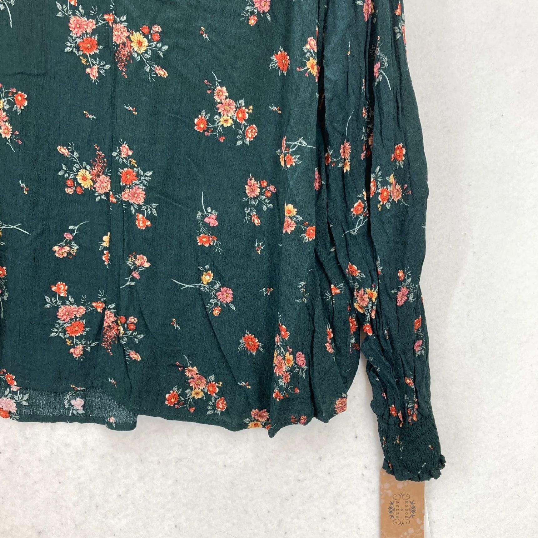 Vintage Mason & Belle Franceska Blouson Sleeve Top Women's 2X Green Floral Blouse Size XXL / US 16-18 / IT 52-54 - 3 Thumbnail
