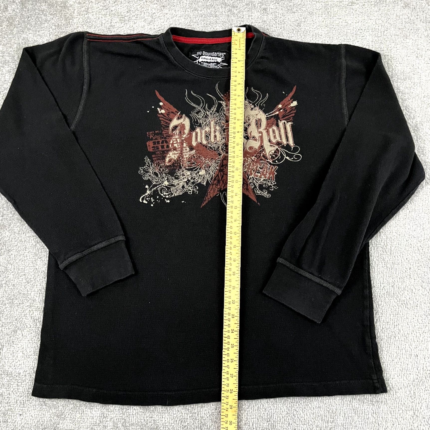 Vintage VINTAGE NO BOUNDARIES Shirt Mens XL Black Thermal Skater Rock N Roll Punk Graphic Y2K Size US XL / EU 56 / 4 - 4 Thumbnail