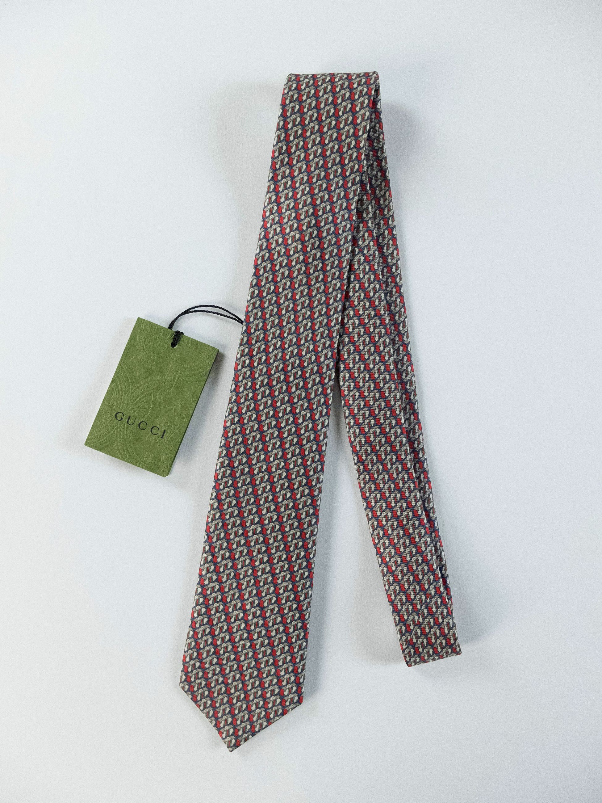 Gucci GUCCI Valigeria navy blue & red trunk print silk tie NWT Size ONE SIZE - 4 Thumbnail