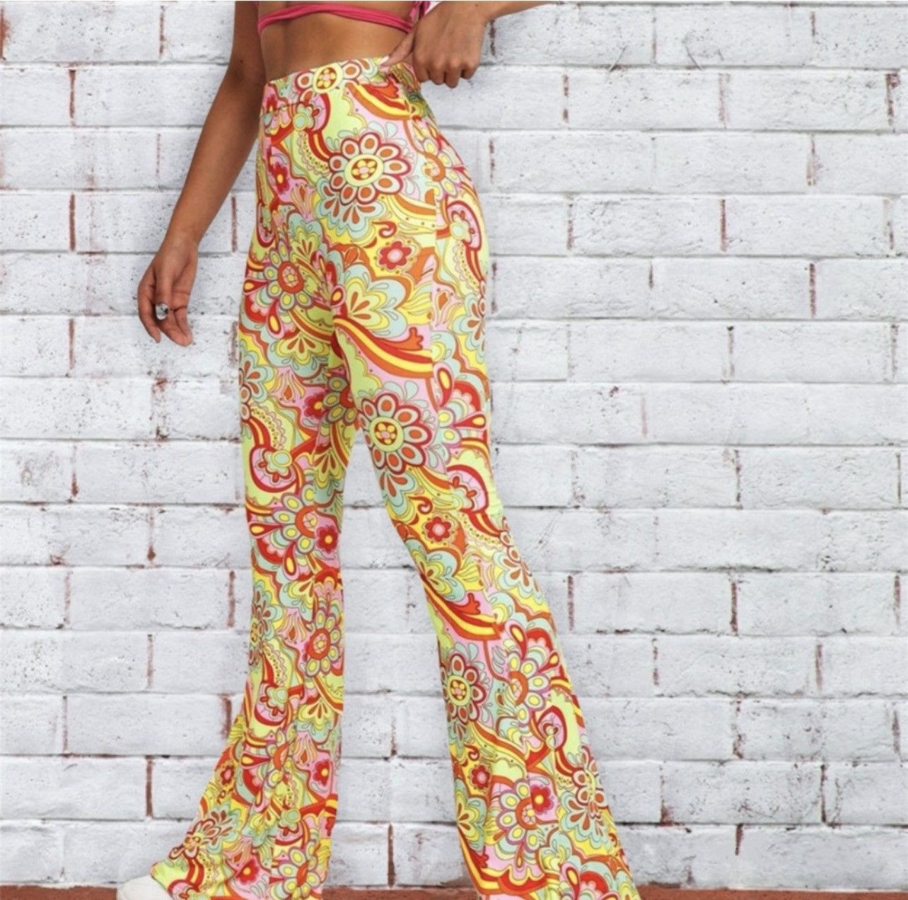 Shein Floral Print Flare Leg Pants Size 27" / US 4 / IT 40 - 3 Thumbnail
