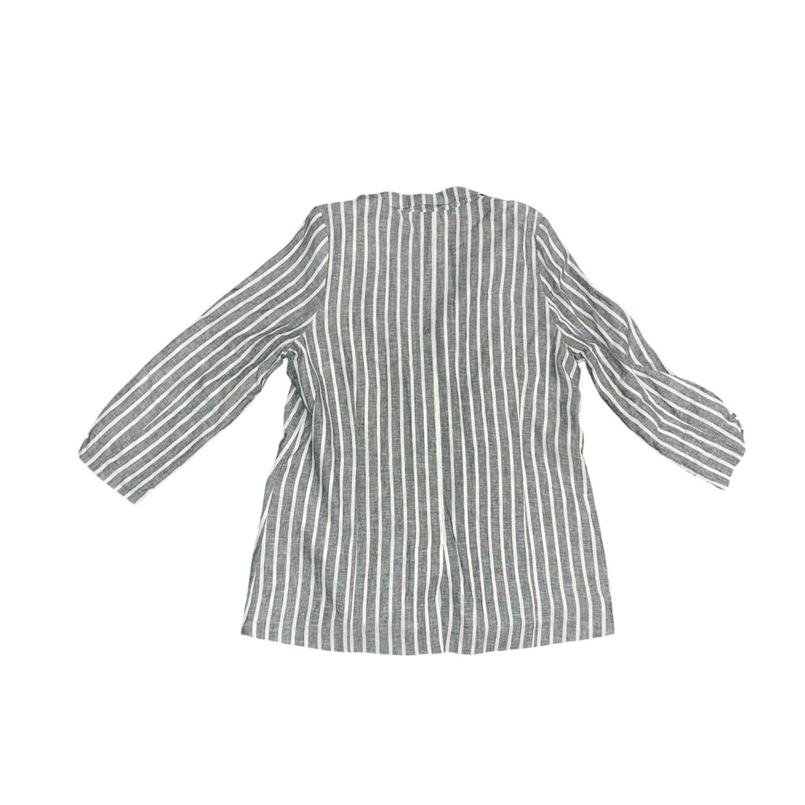 BP. Cinched 3/4 Sleeve Linen Blend Striped Blazer Classic Preppy Size M / US 6-8 / IT 42-44 - 2 Thumbnail