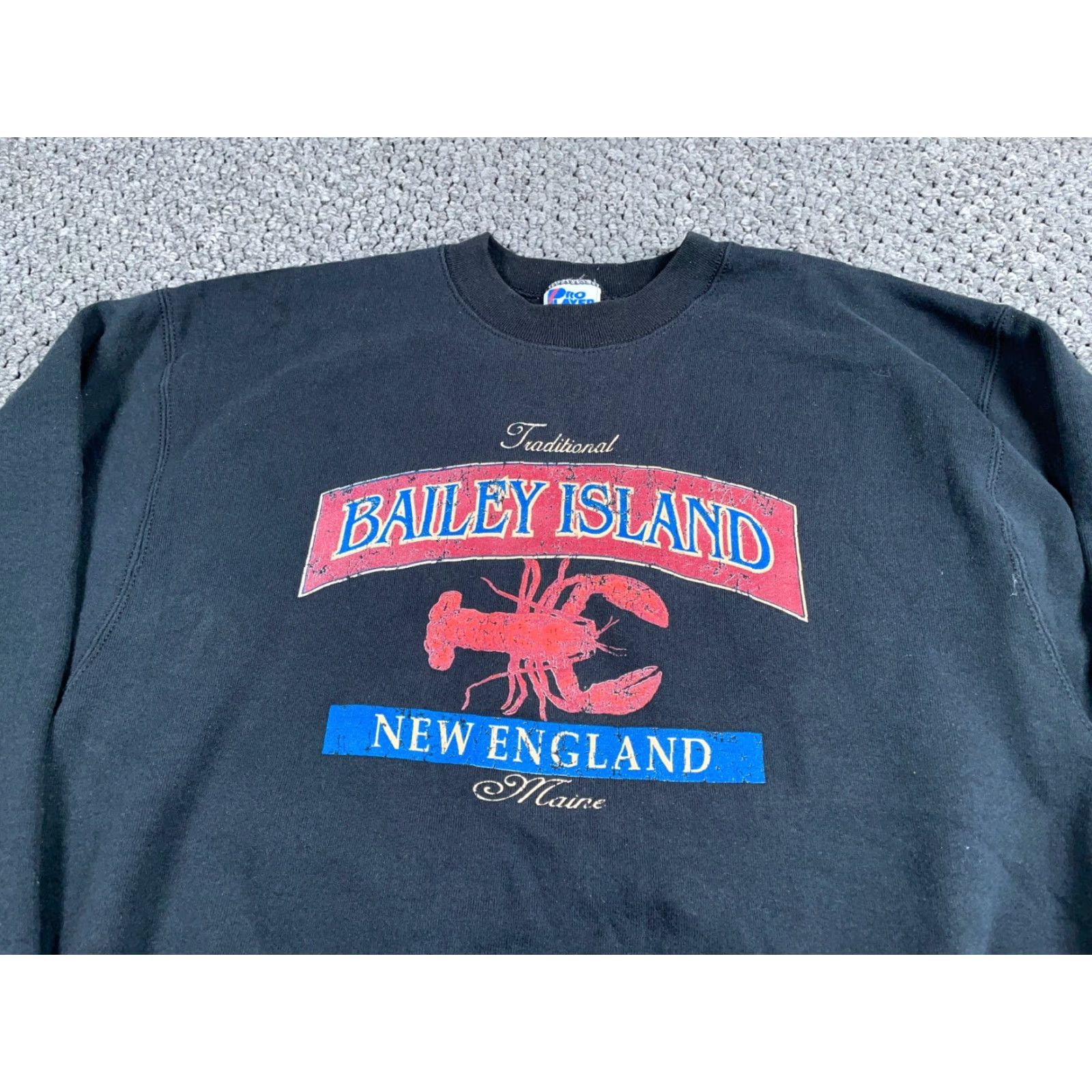 Pro Player VINTAGE Pro-Player Sweatshirt Black Graphic Print 50-50 Heavyweight Adult Large Men Bailey Island New England 90s Nautical City Retro Crew Neck Size US L / EU 52-54 / 3 - 4 Thumbnail