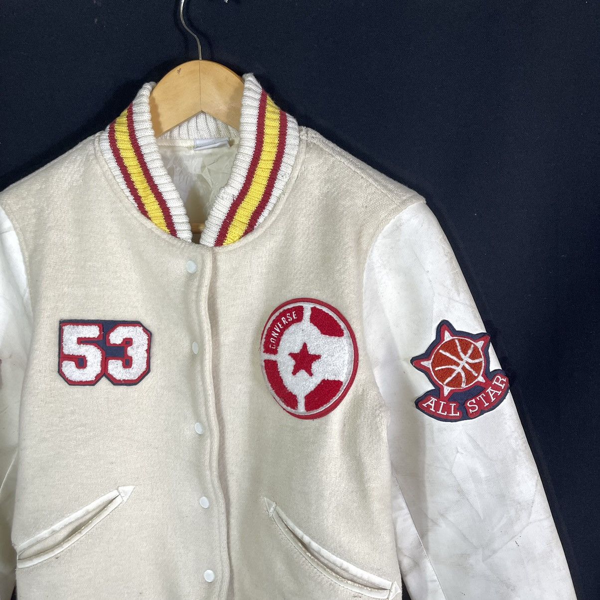 Converse × Vintage Rare! Vintage Converse Varsity Wool Leather Sleeves Jacket Size US M / EU 48-50 / 2 - 5 Thumbnail