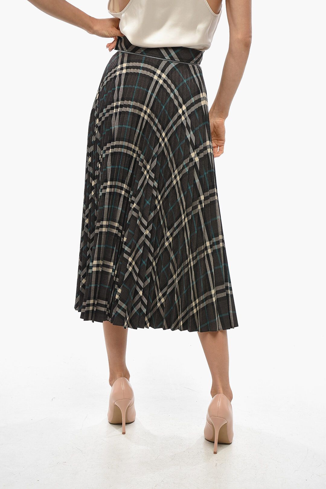 Burberry og1mm1225 Tartan Patterned Accordion Midi Skirt in Brown Size 27" / US 4 / IT 40 - 2 Thumbnail