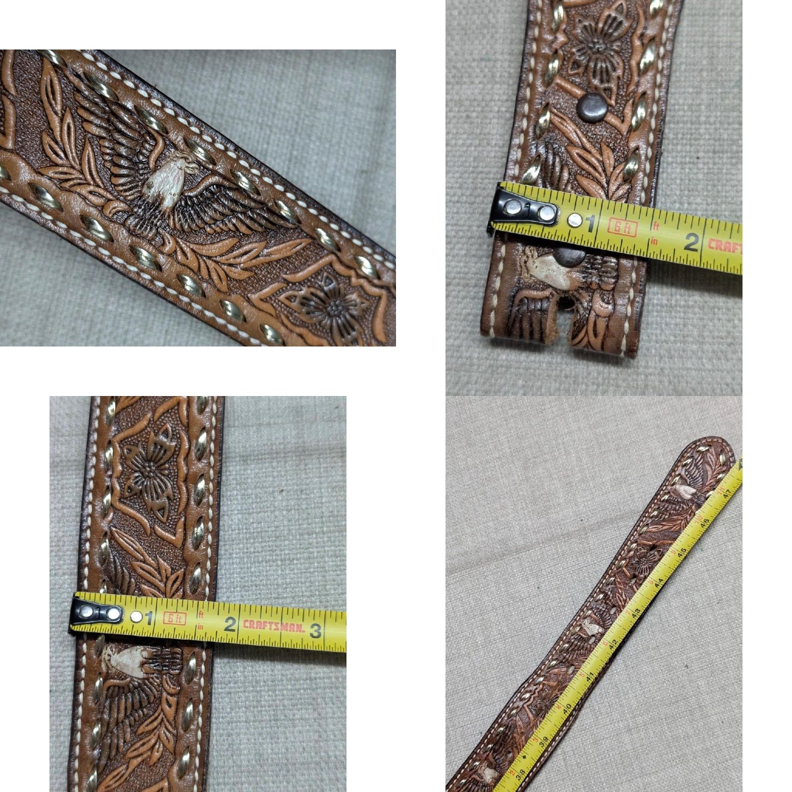 Vintage VINTAGE western belt Tooled PUDGE belt 42 brown leather Cowhide Handmade Men Western Belt Size 42 - 8 Thumbnail