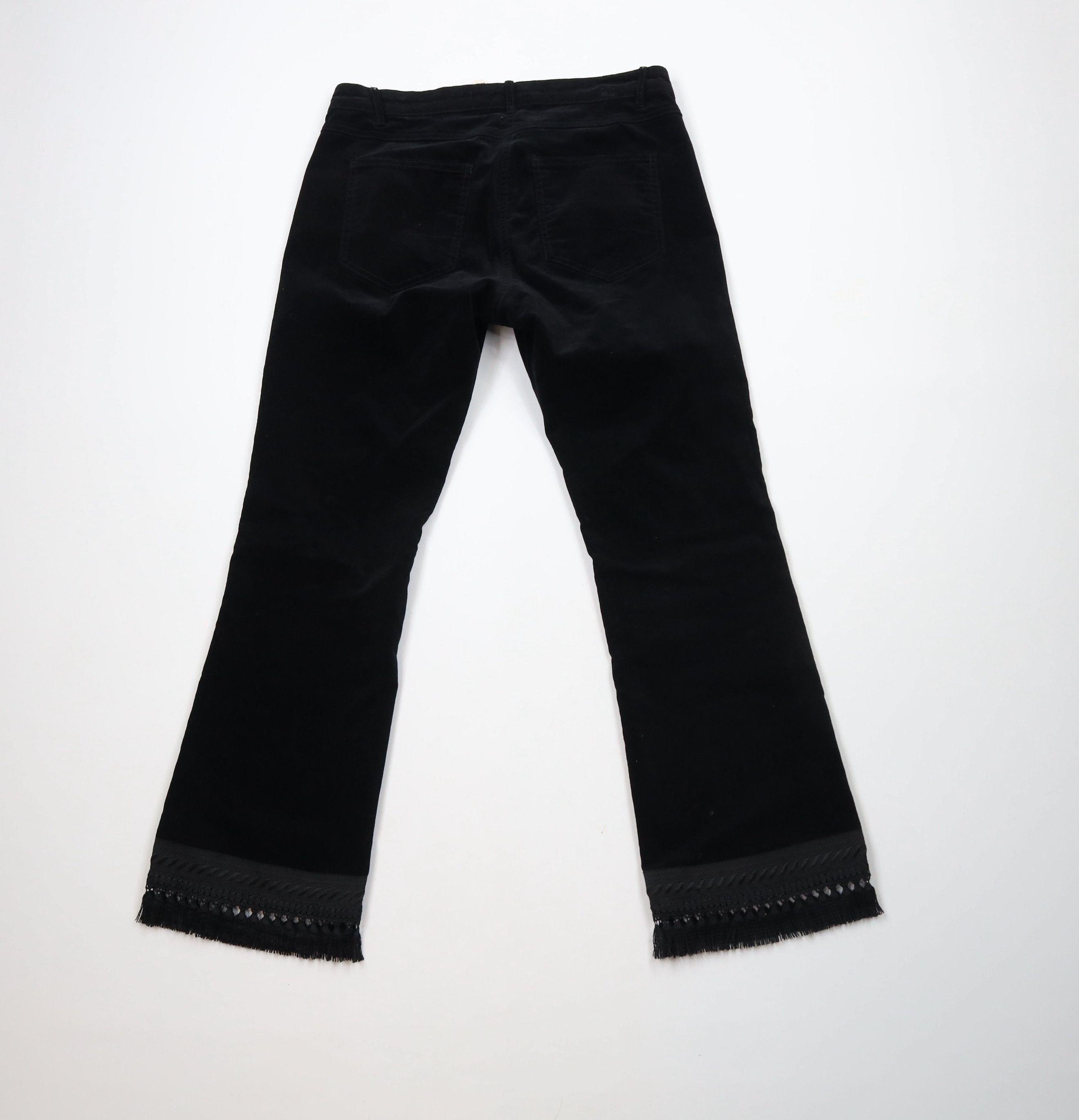Vintage Vintage Y2K Boho Chic Velour Fringe Wide Leg Pants Black Size 28" / US 6 / IT 42 - 7 Thumbnail