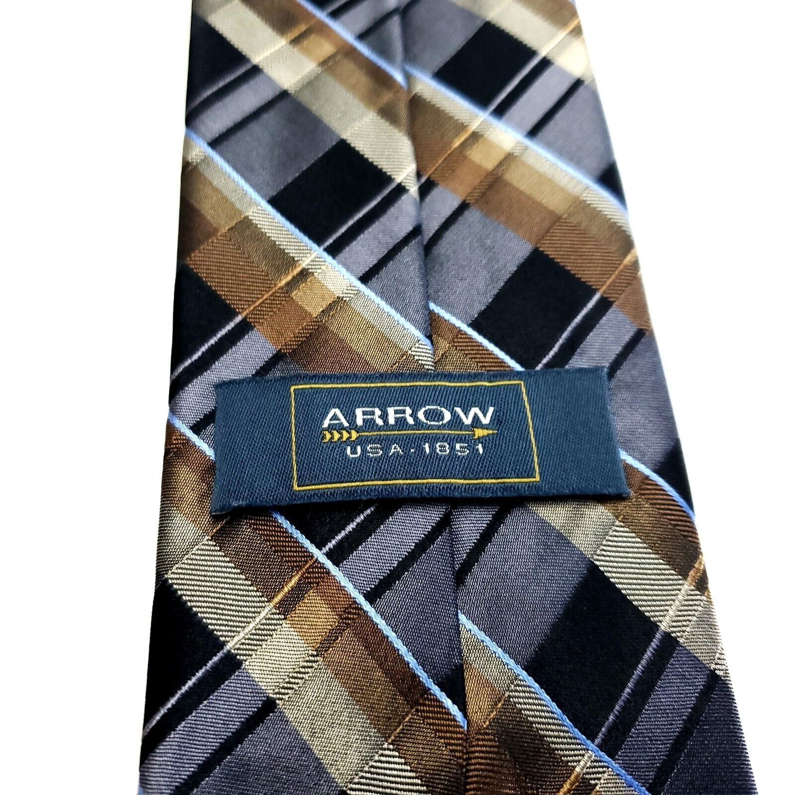 Arrow Arrow Silk Tie Woven Gray Brown Plaid Size ONE SIZE - 3 Thumbnail