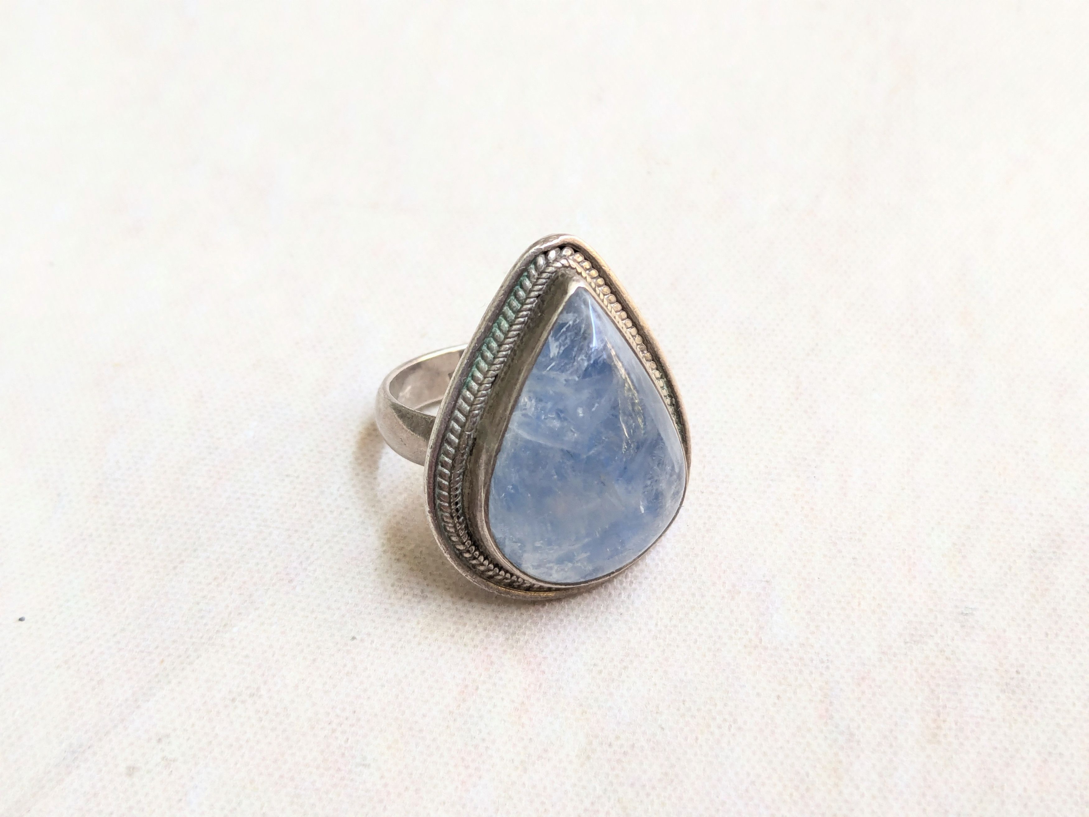 Jewelry x Vintage Sterling Silver Ring Blue Moonstone Pear Teardrop 7.75, Men's