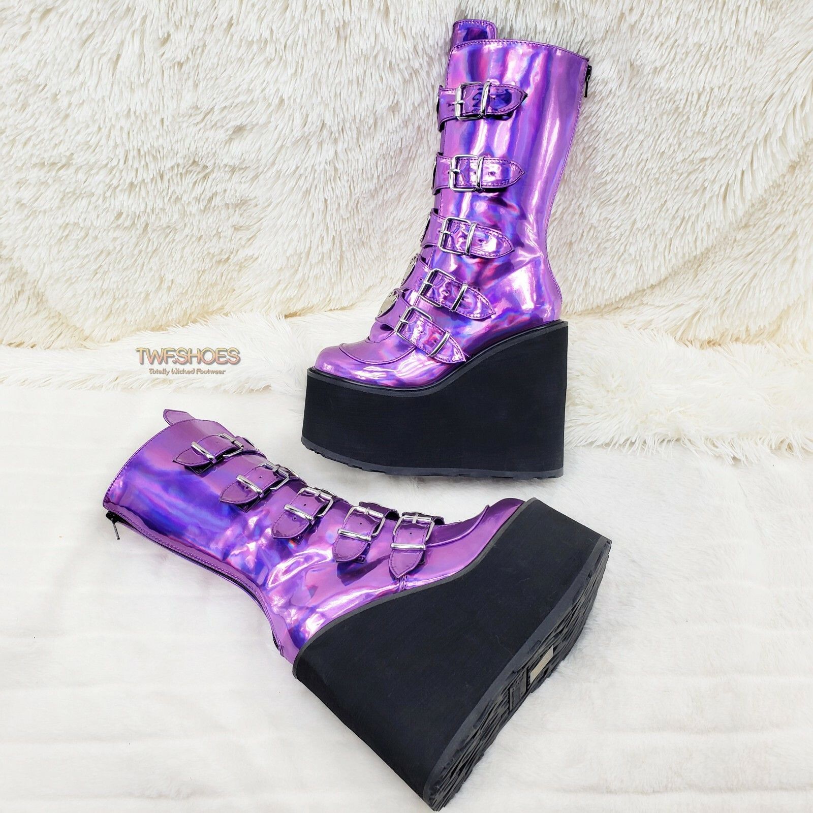 Demonia Cult DEMONIA Swing 230 Purple Hologram Calf Boot 5.5" Platform He Size US 6 / IT 36 - 7 Thumbnail