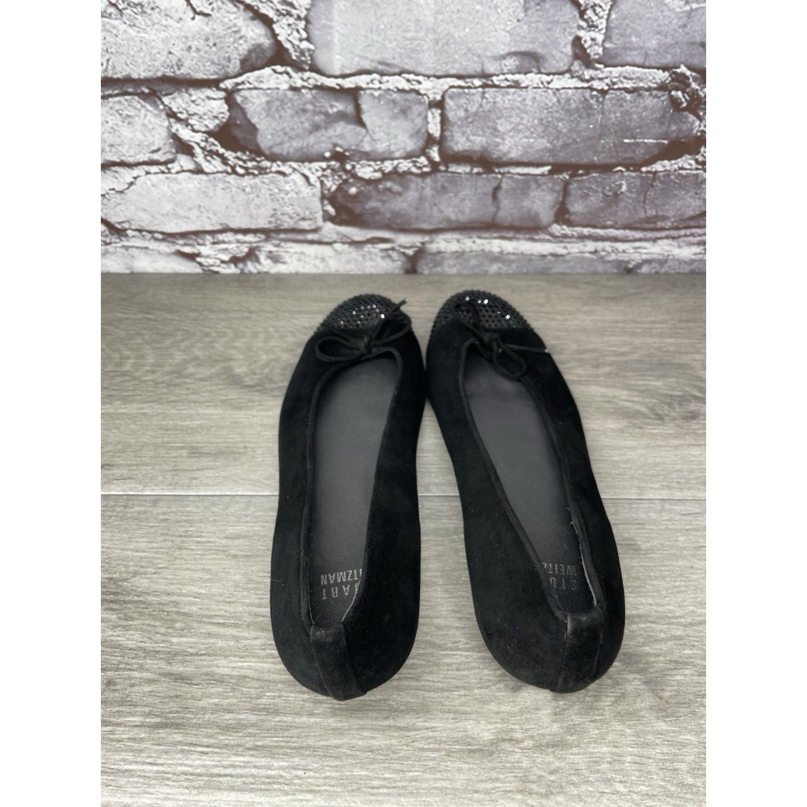 Stuart Weitzman Stuart Weitzman Black Suede Rhinestones Bow Ballet Flats Wom Size US 7.5 / IT 37.5 - 5 Thumbnail