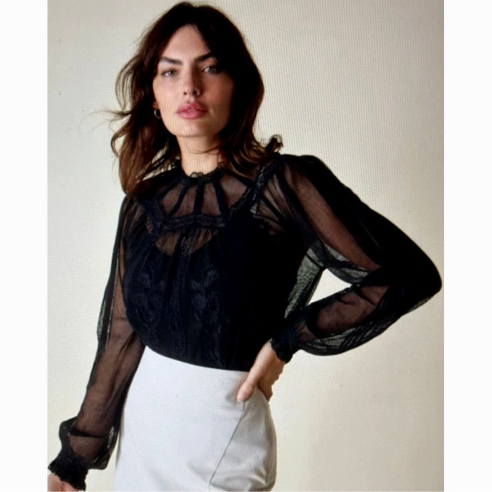Other St Roche Lace Embroidered Ruffle Neck Flores Top Black 6 Size M / US 6-8 / IT 42-44 - 11 Thumbnail