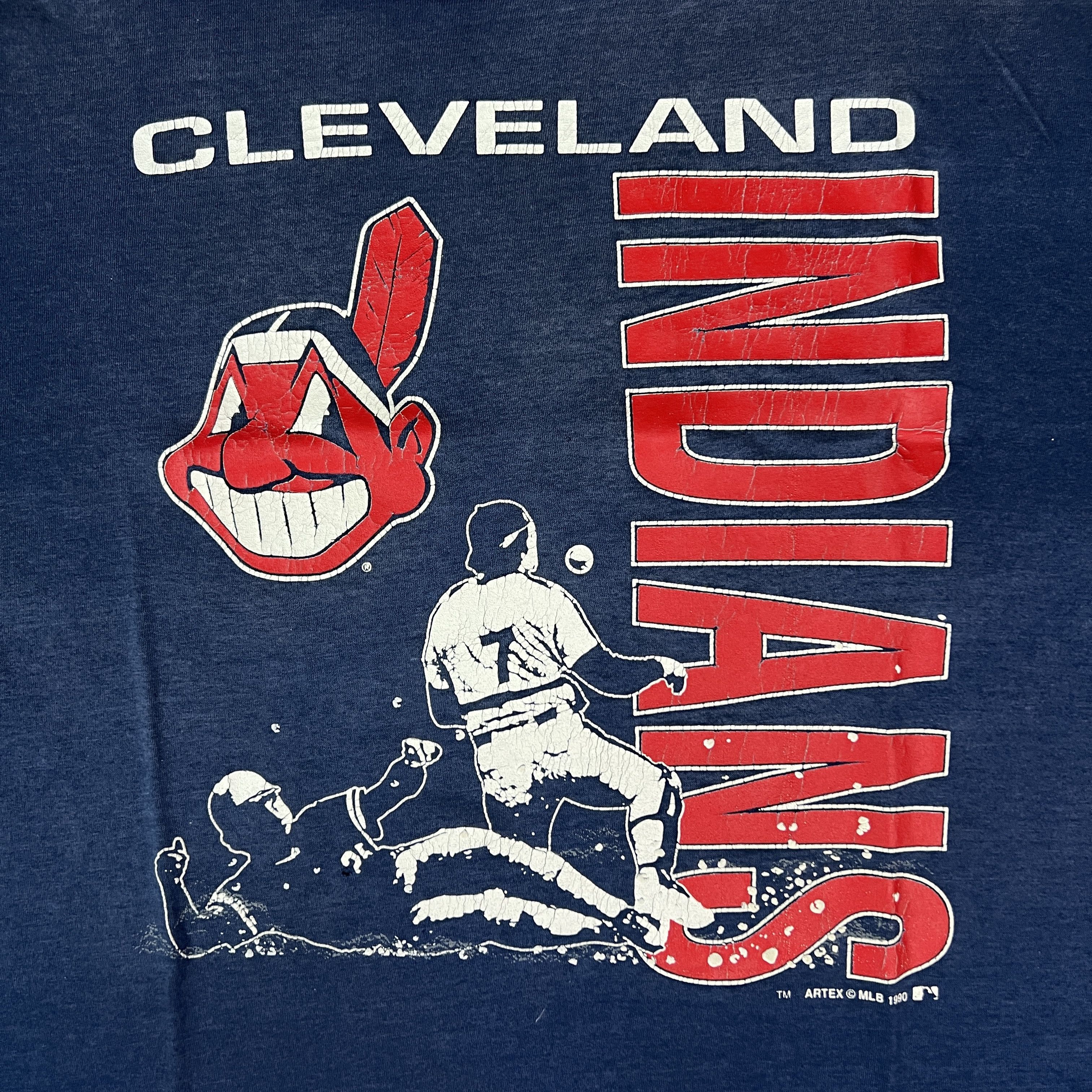 MLB VTG 1990 Cleveland Indians T Shirt Single Stitch Sun Faded Size US XL / EU 56 / 4 - 3 Thumbnail