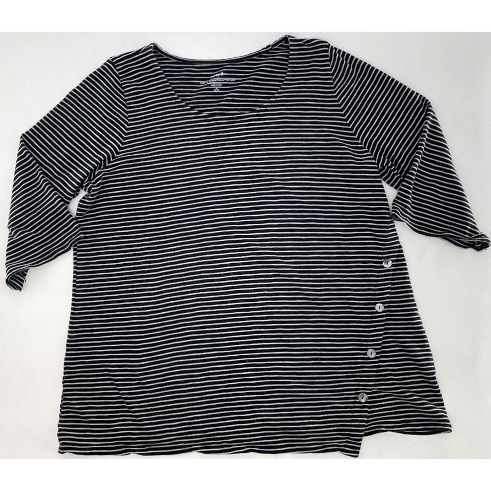 J. Jill J.Jill Pure Jill Striped Asymmetrical Button Tunic Top Black White Petite XL Size XL / US 12-14 / IT 48-50 - 3 Thumbnail