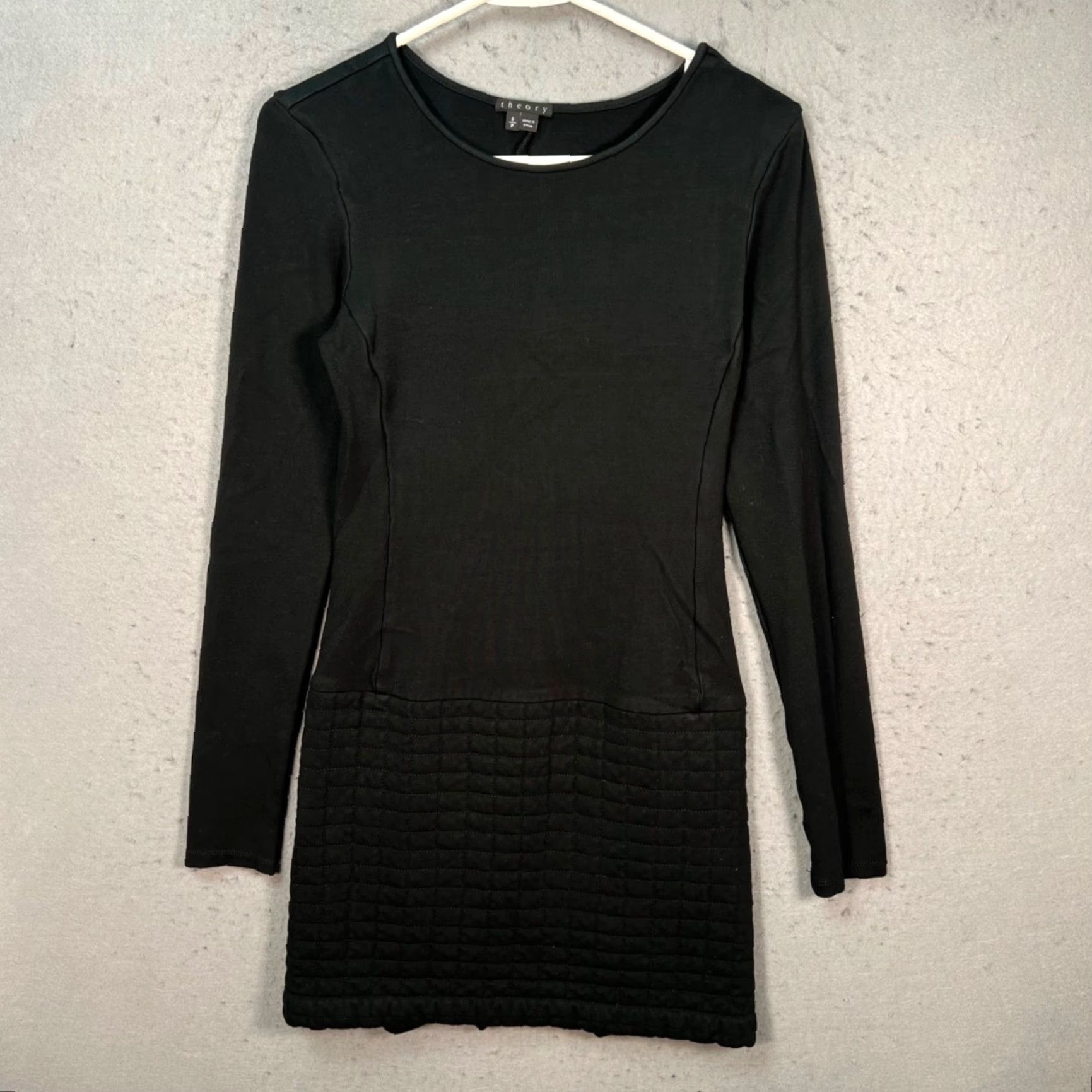 Theory Theory Womens Size Small Black Long Sleeve Quilted Hem Mini Dress Size S / US 4 / IT 40 - 2 Thumbnail