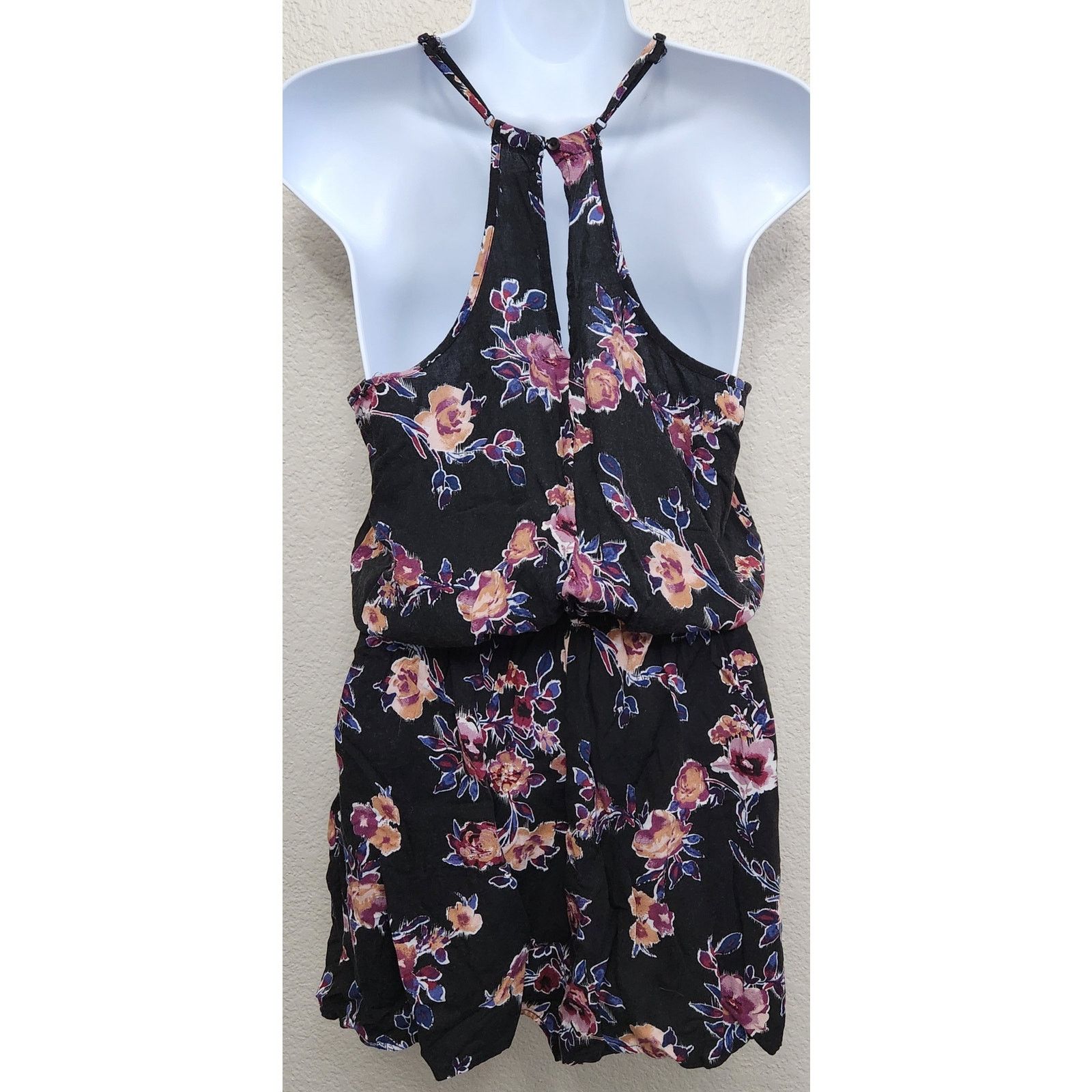 Other Pink Rose Black Pink Floral Spaghetti Straps Romper Small Size 34" / US 12 / IT 48 - 2 Thumbnail