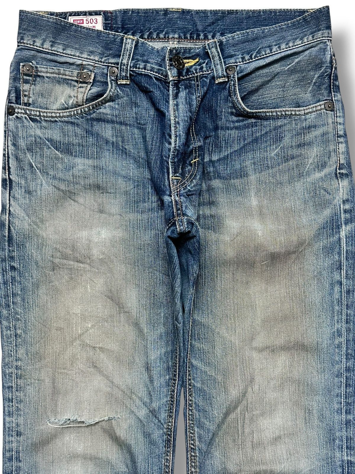 Edwin Edwin 503 Premium Straight Leg Japan Jeans Distressed Faded Size US 33 - 2 Thumbnail