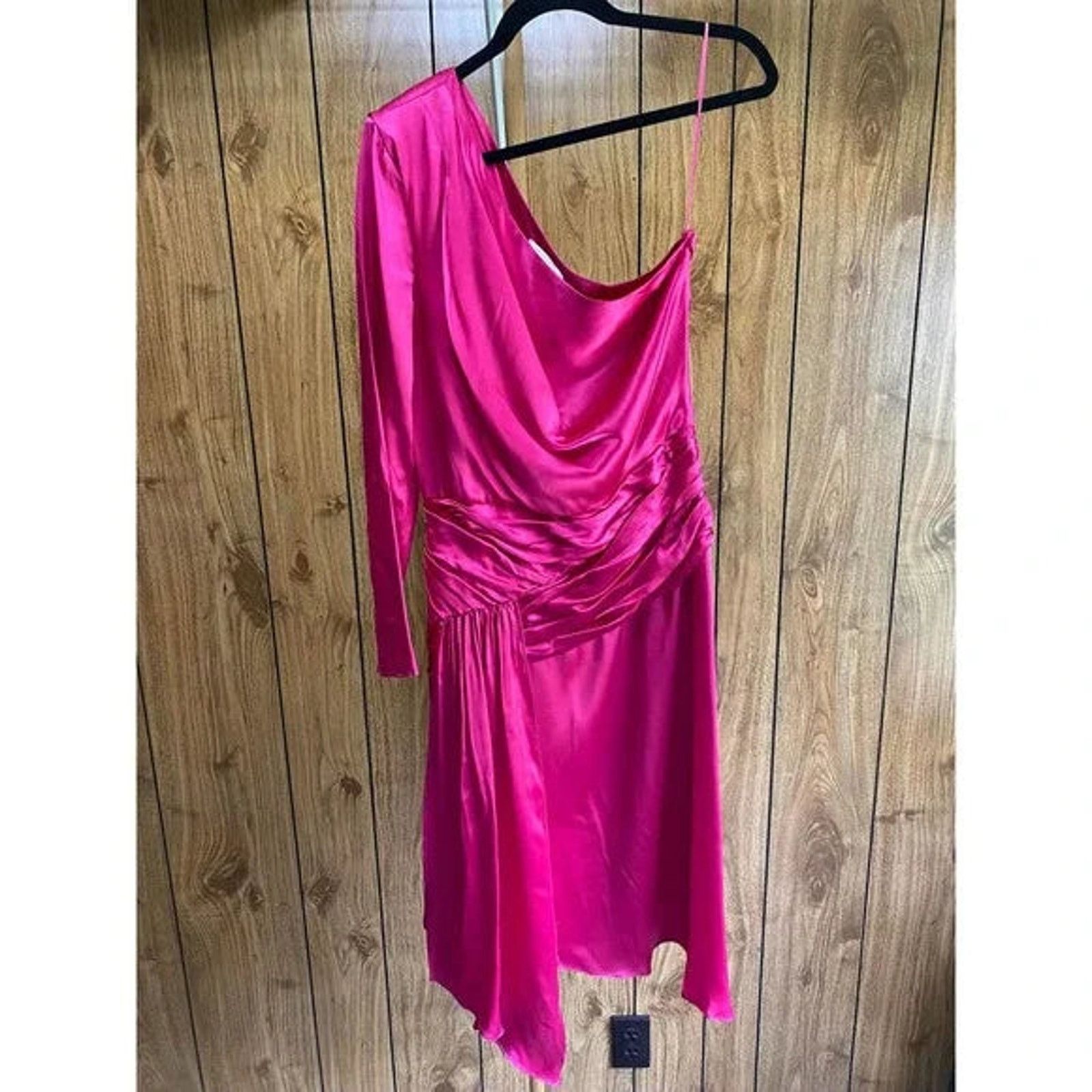 EACH x OTHER EACH X OTHER Silk Pink Satin One-Shoulder A-line Dress Sz L Size L / US 10 / IT 46 - 2 Thumbnail