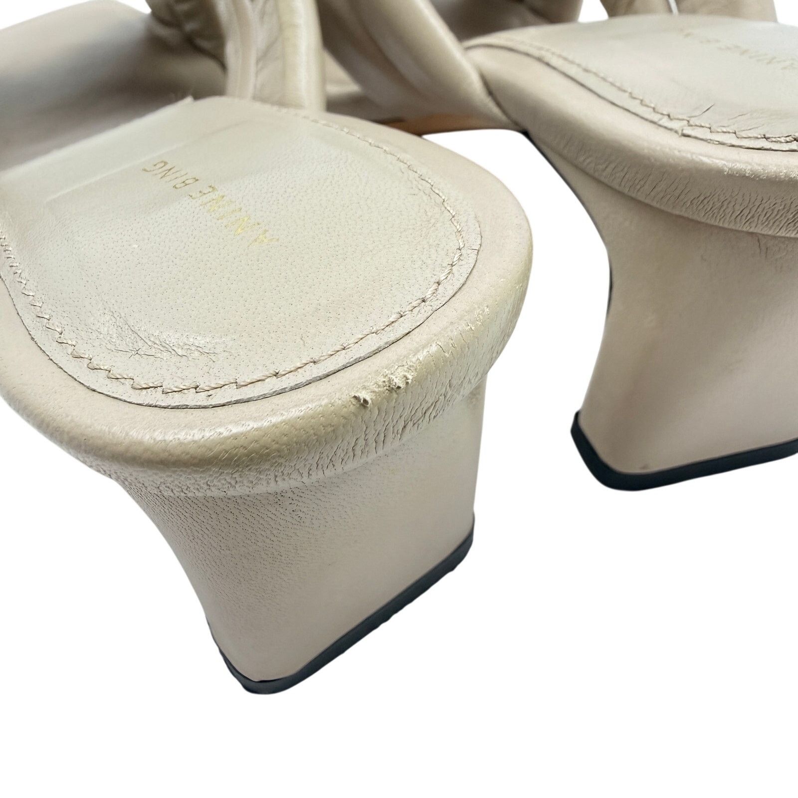 Anine Bing ANINE BING Leather Crossover Strap Mule Heels 'Cade' Beige Size US 7 / IT 37 - 9 Thumbnail
