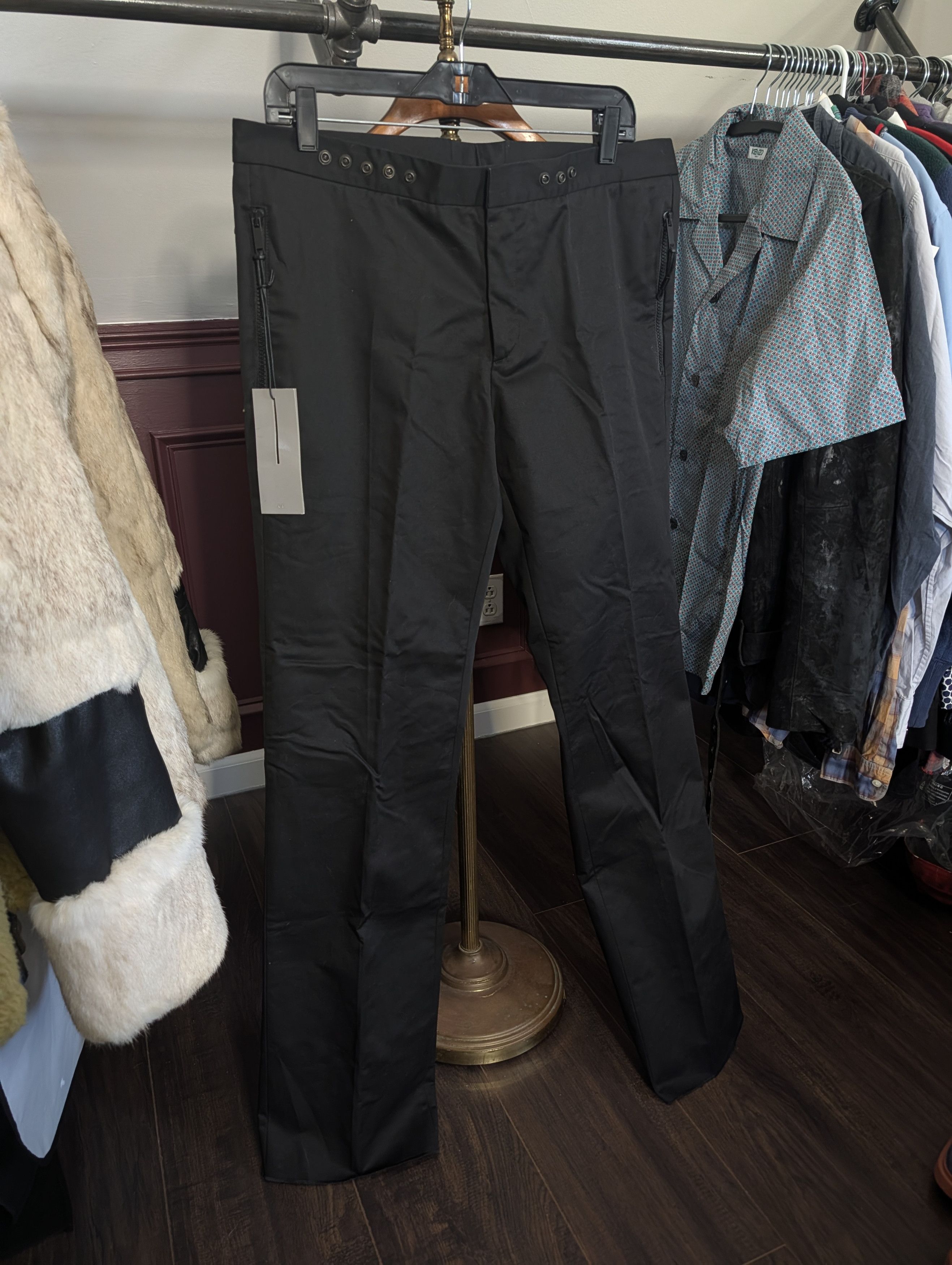 Dior AW2003 Hedi Rivet Detail NWT Black Cotton Pants 50 Size US 34 / EU 50 - 1 Thumbnail