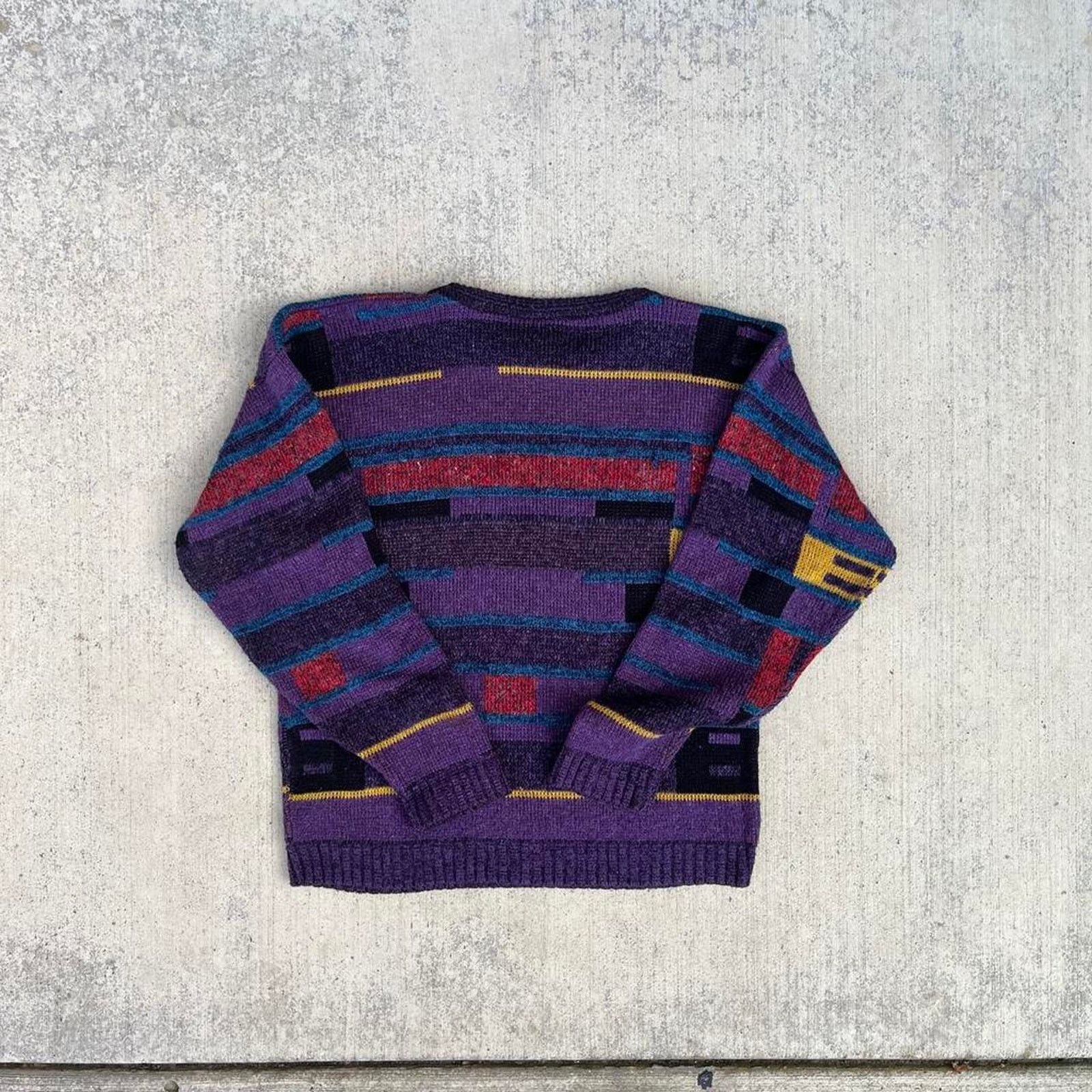 Milestone MileStone 80’s Purple Geometric Pattern Pullover Sweater Size US M / EU 48-50 / 2 - 5 Thumbnail
