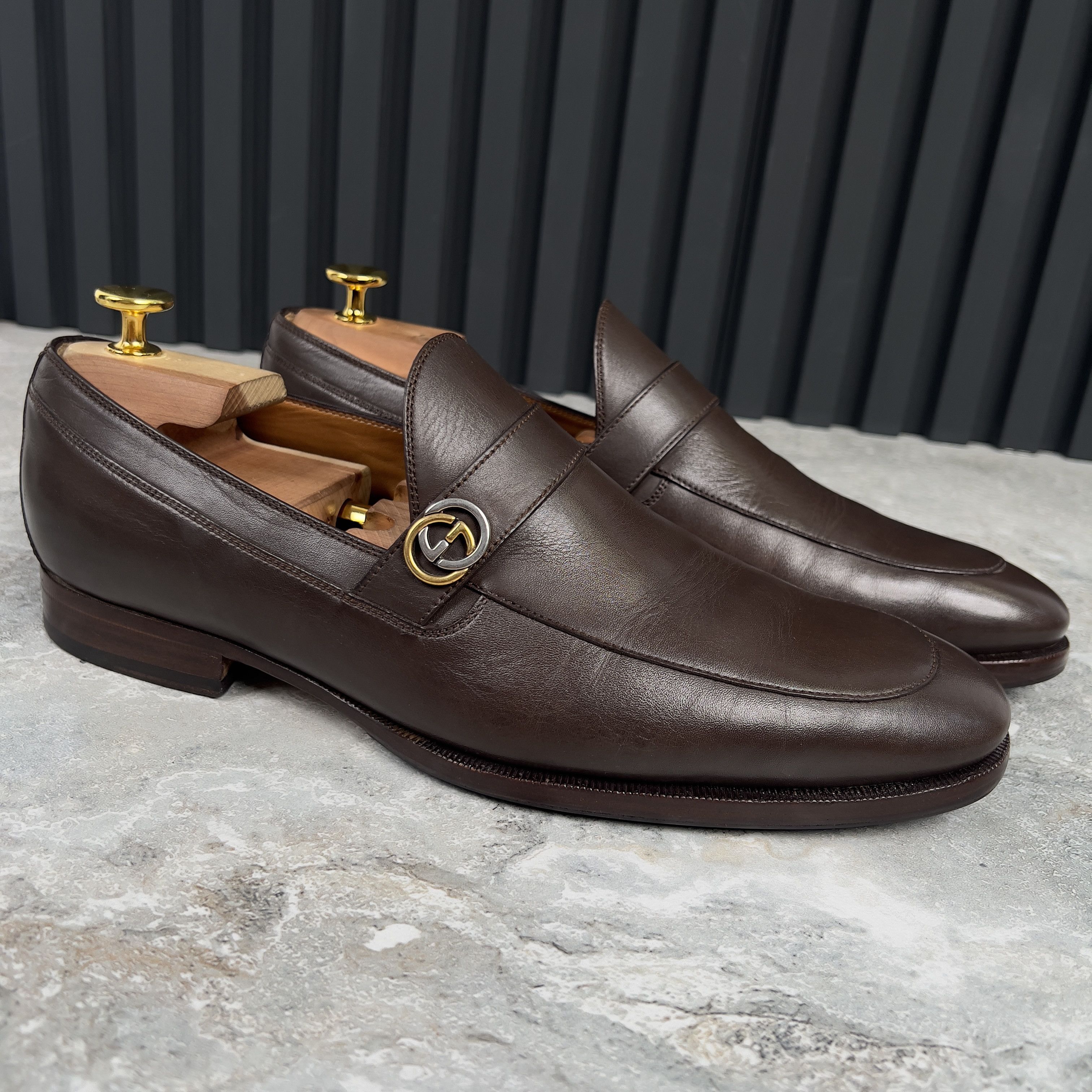 Gucci Interlocking GG Loafers Brown Leather Size US 8 / EU 41 - 7 Thumbnail