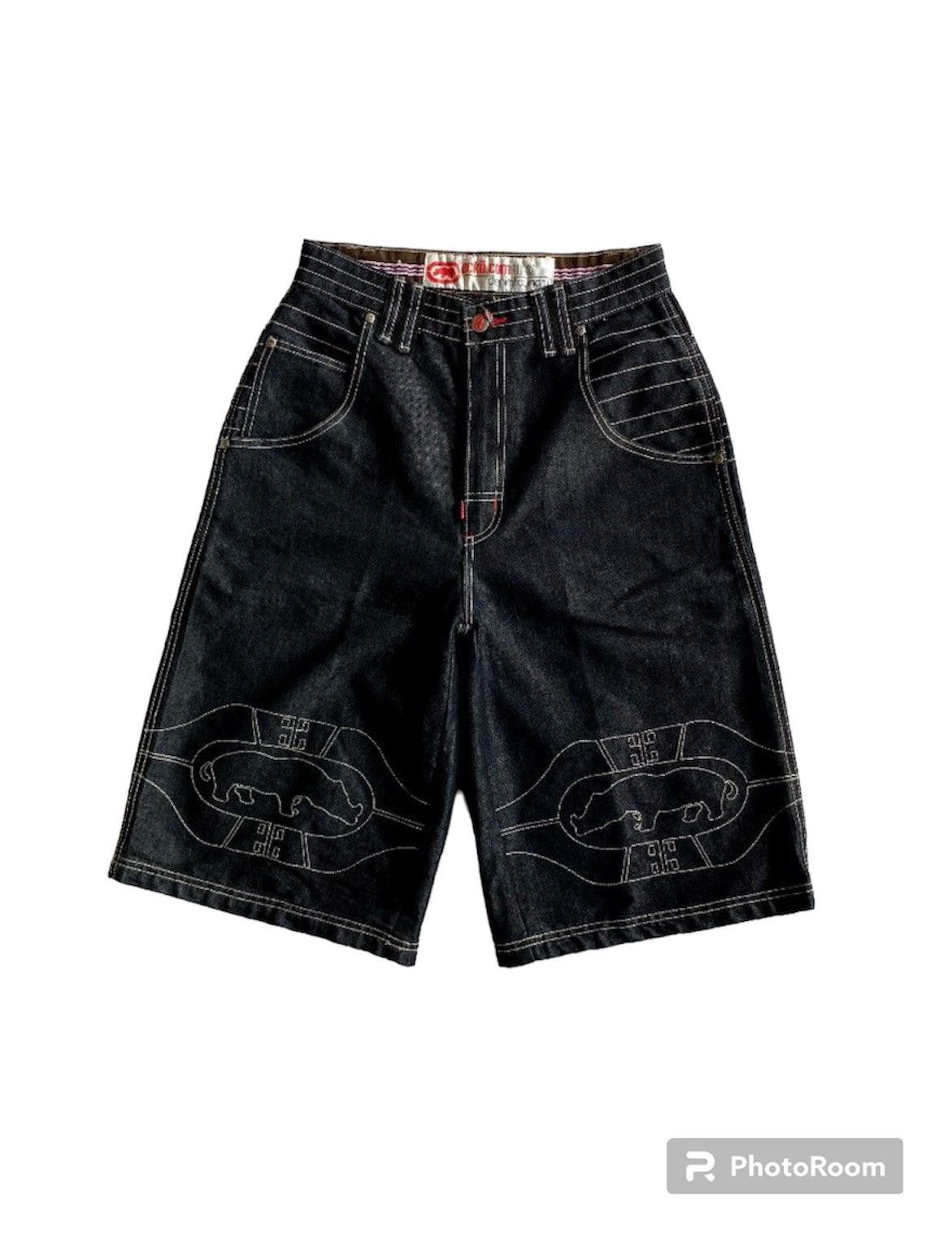 image of Vintage Ecko Unltd Big Logo Denim Jorts Y2K in Black, Men's (Size 31)