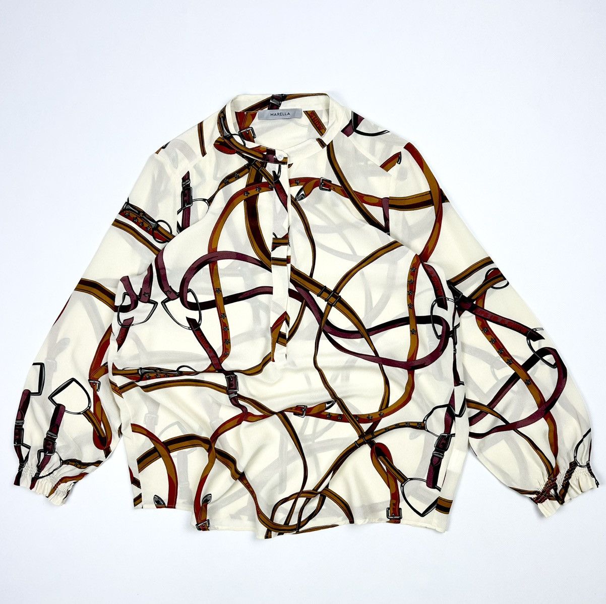 Marella Marella Silk Blouse Scarf Print Equestrian Hermes Style Size L / US 10 / IT 46 - 1 Thumbnail
