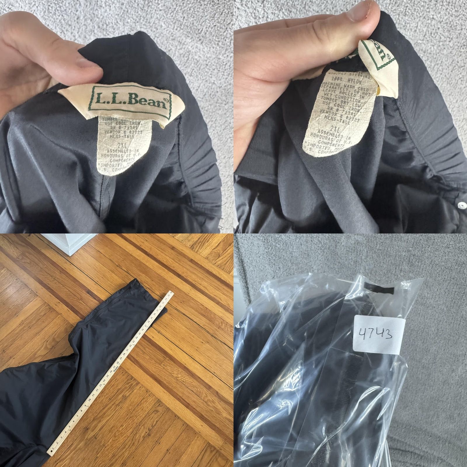 Vintage L.L.Bean Rain Pants Mens 2XLT Black Nylon Water Resistant Zip Side Hiking Pants Weather Resistant Outdoorsmen Trekking Size US 39 - 9 Thumbnail