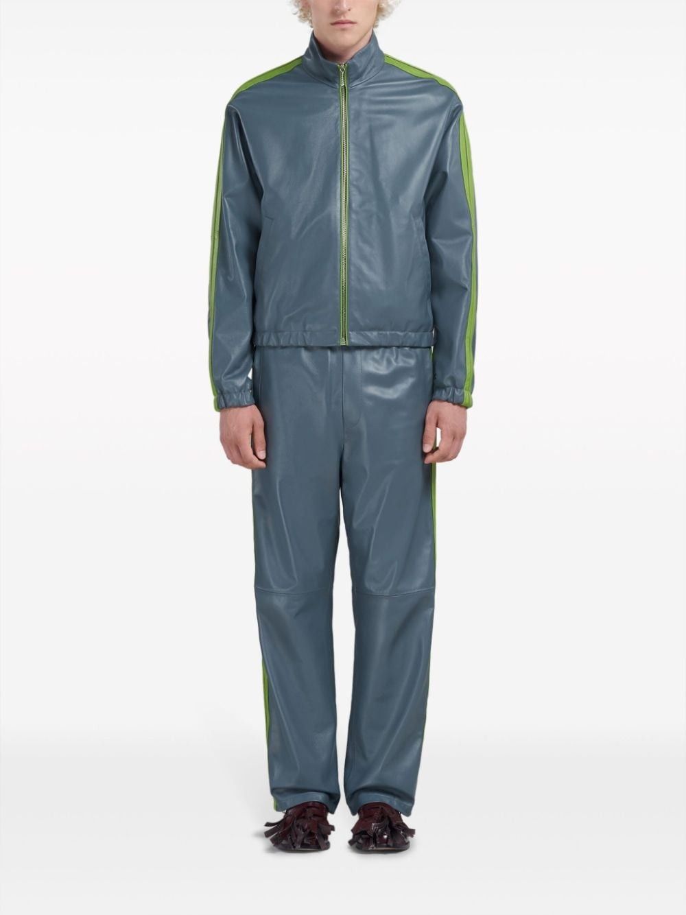 Marni o1w1db11125 Stripe-Detail Leather Bomber Jacket in Grey Size US S / EU 44-46 / 1 - 2 Thumbnail