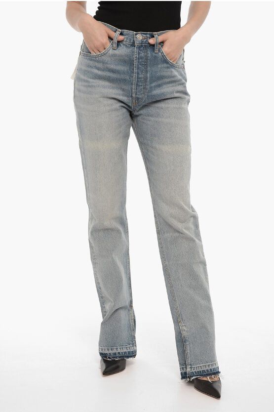 image of Redone Straight Leg Jeans With Ankle Slit 20Cm in Blue, Women's (Size 26)