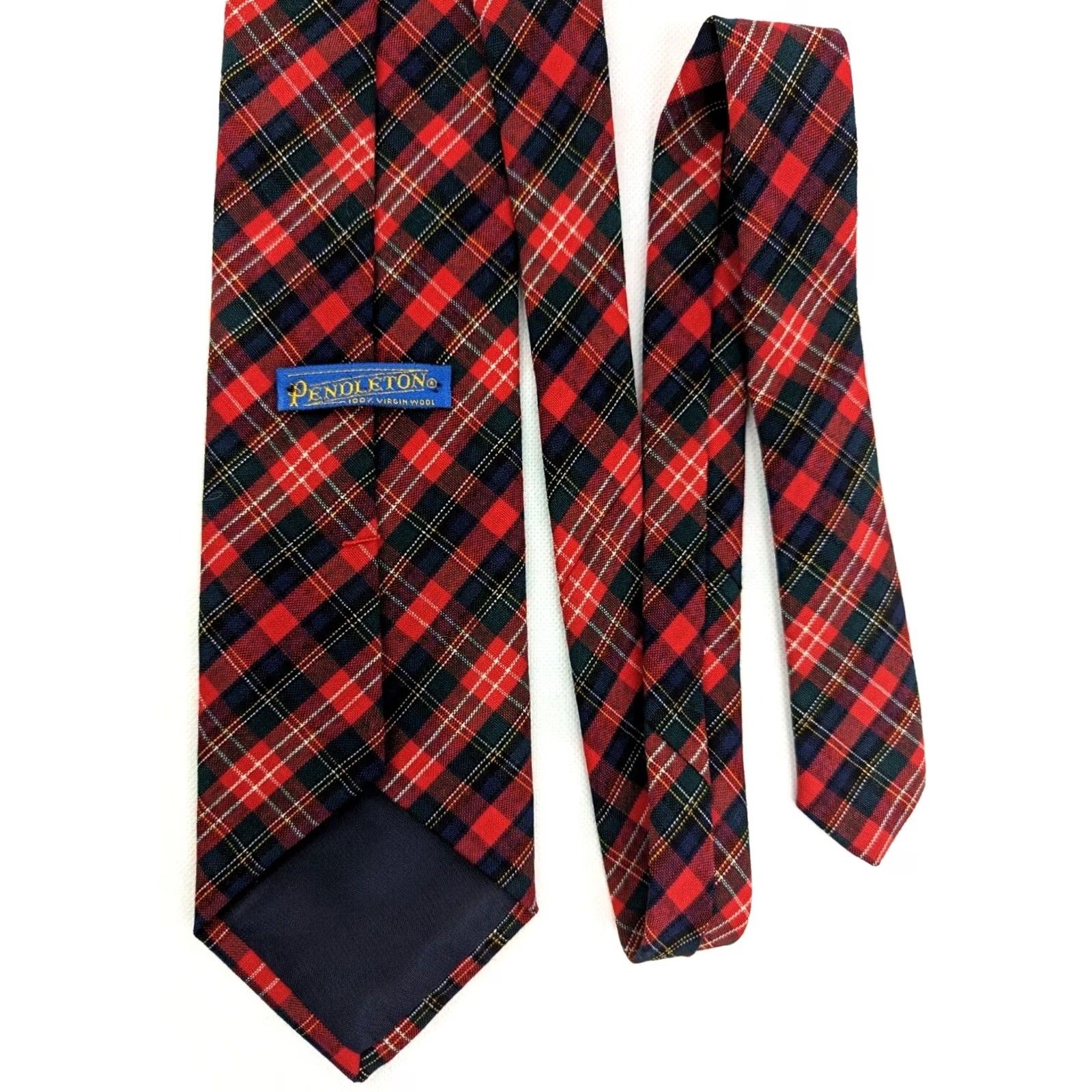 Pendleton VINTAGE Pendleton Mens Tie Plaid Virgin Wool 55" x 3.75" USA Made Necktie Classic Wool Tie Navy Red Green White Pattern: Plaids & Checks Mens Tie Size ONE SIZE - 2 Thumbnail