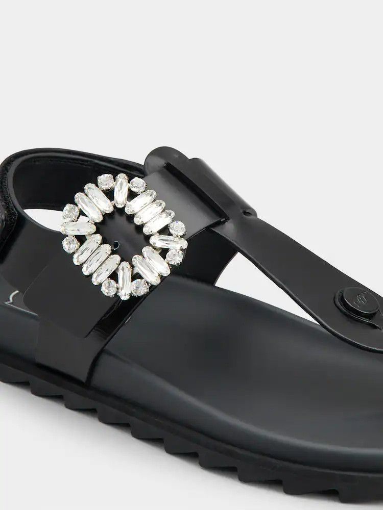 Roger Vivier o1s22i1n0824 Leather Slidy Viv' Flip Flop Sandals in Black Size US 10 / IT 40 - 3 Thumbnail